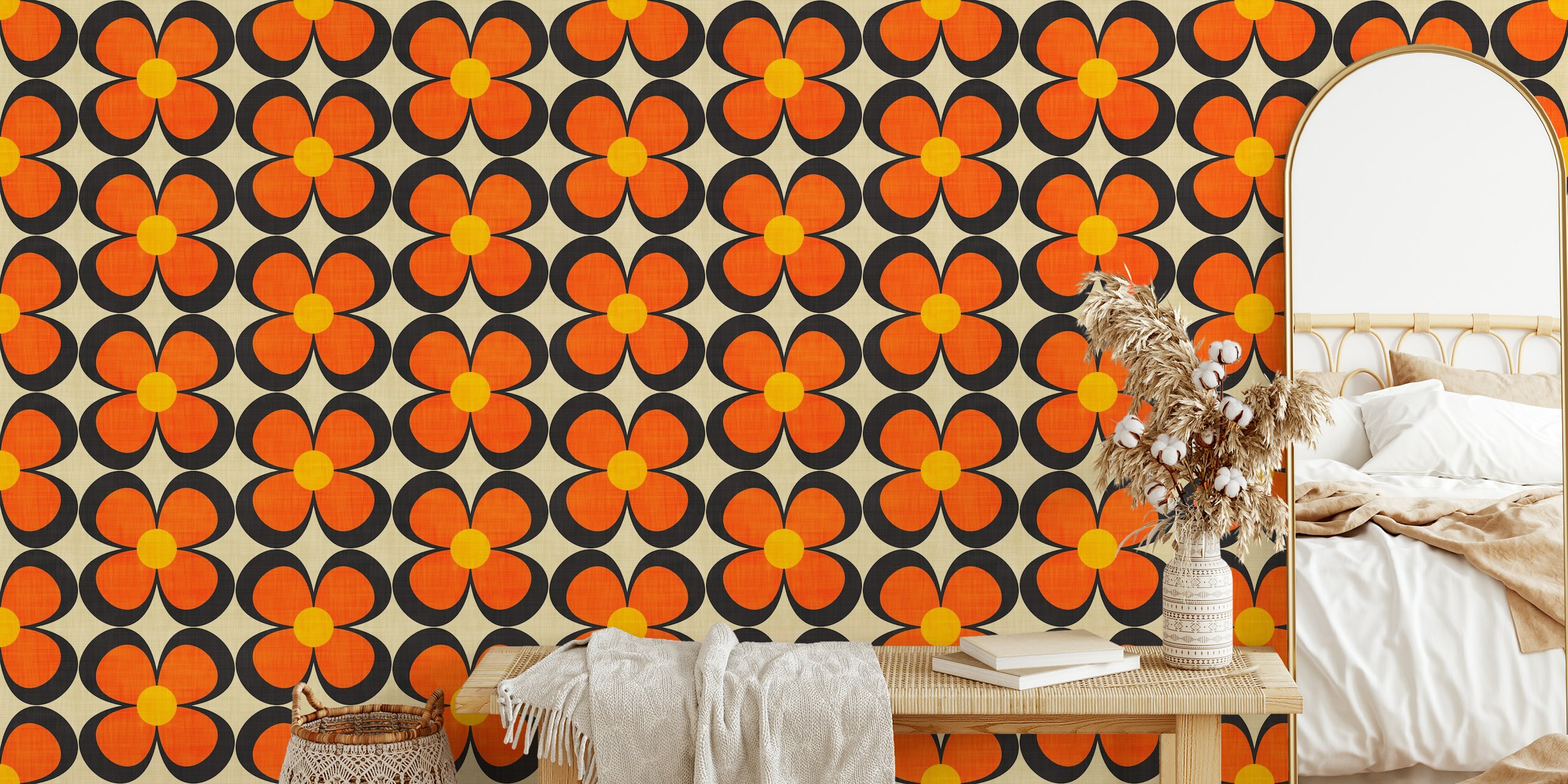 Groovy Geo Floral tapet i et moderne miljø