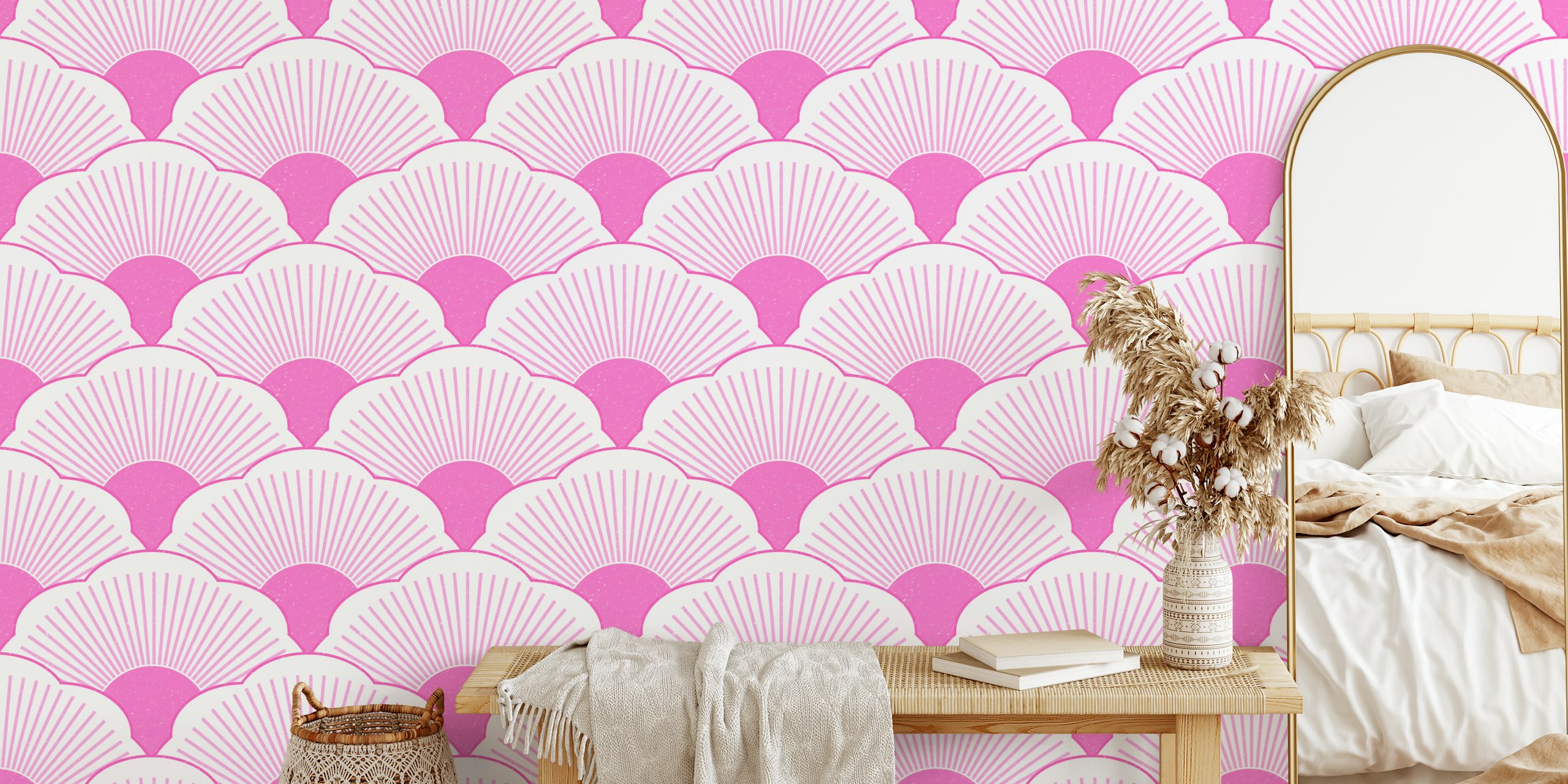 Sunset-tonal pink wall mural with a concrete texture pattern