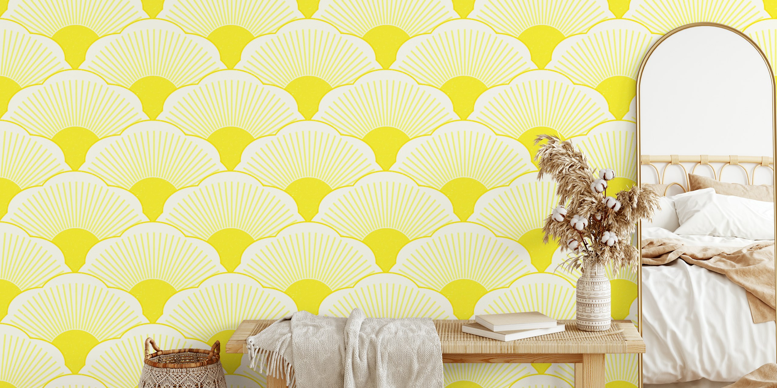Gul Sunset tonal yellow concrete texture tapet i et rom