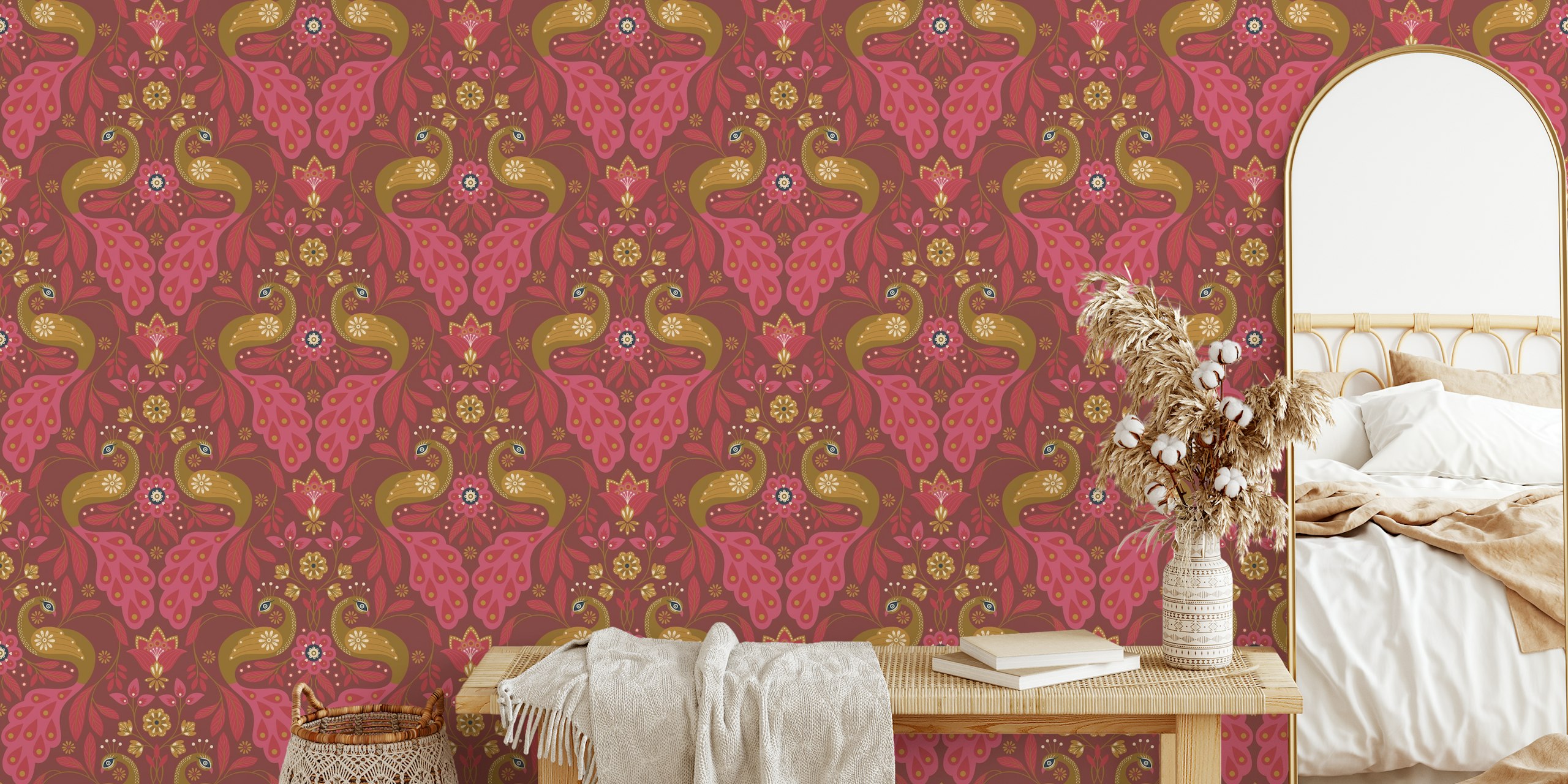 Majestic Peacocks wallpaper design in a room