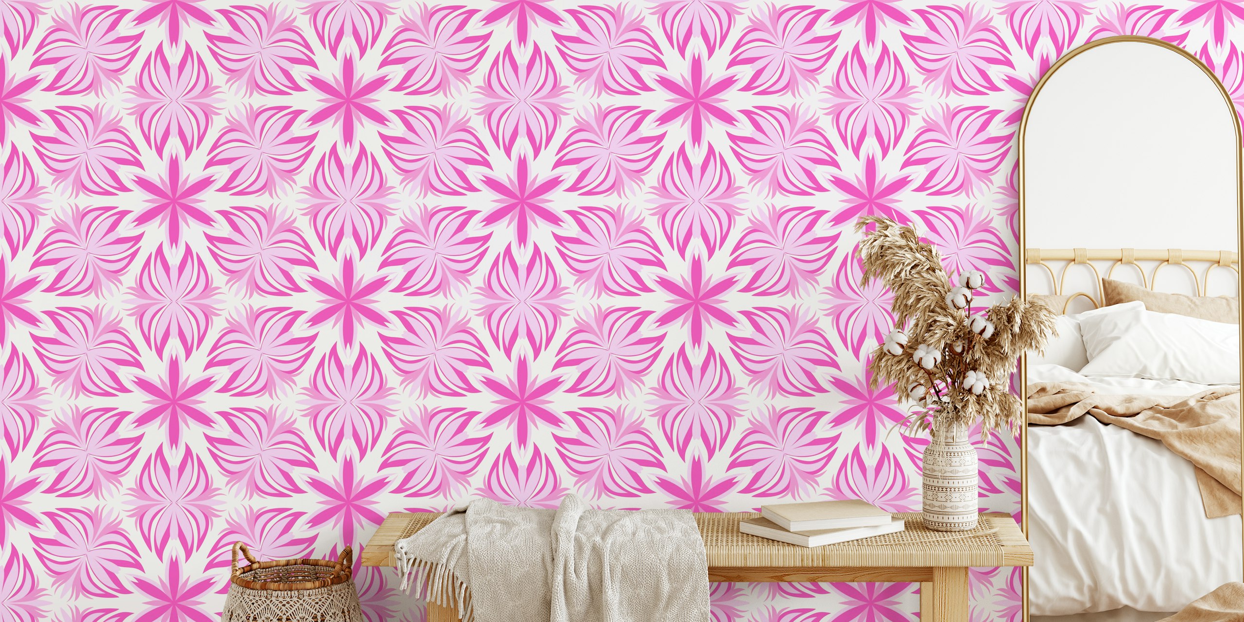 Papel de parede Magenta and pink kaleidoscope em uma sala