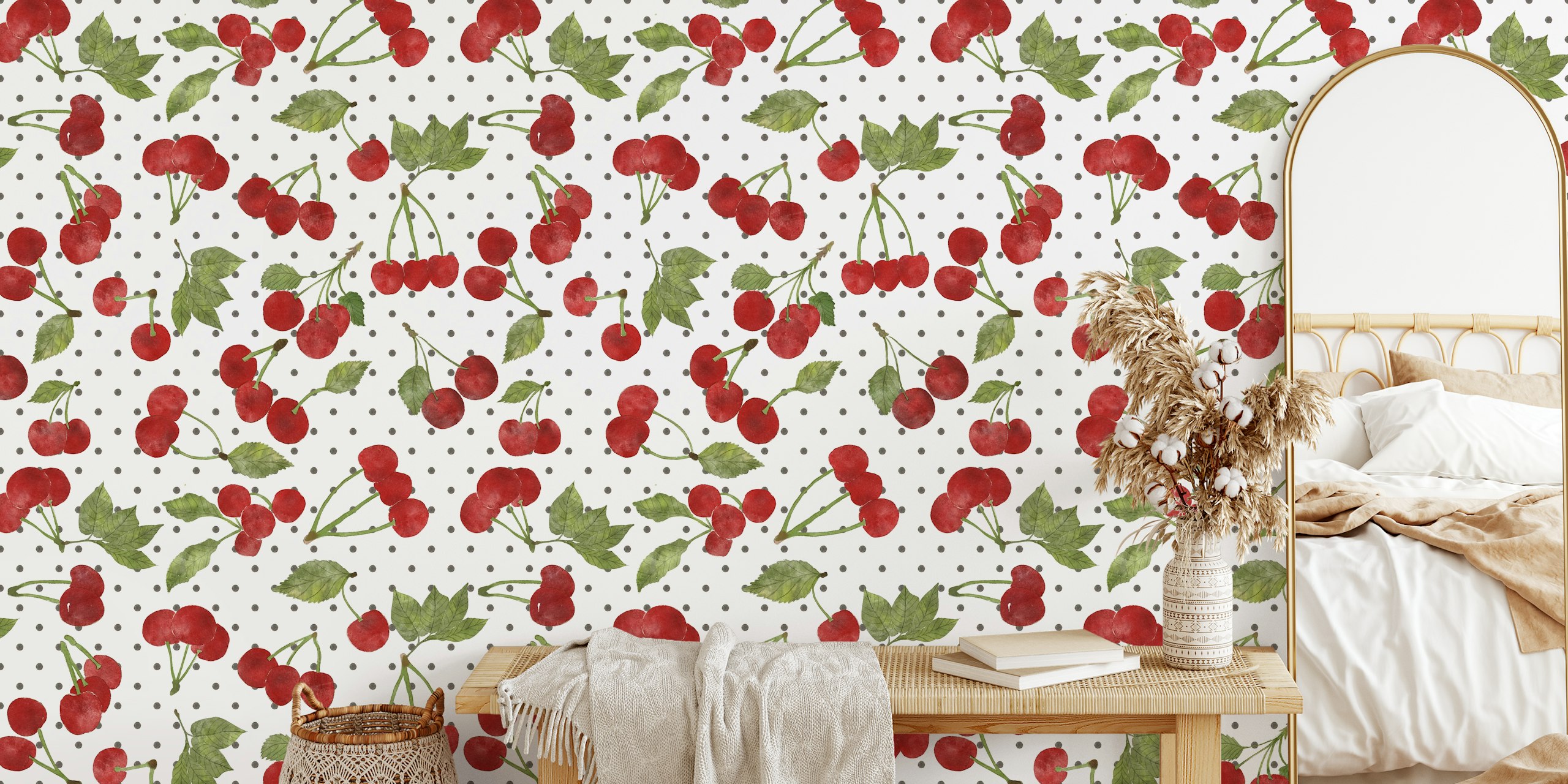 Red Watercolor Cherries 2 wallpaper in a room