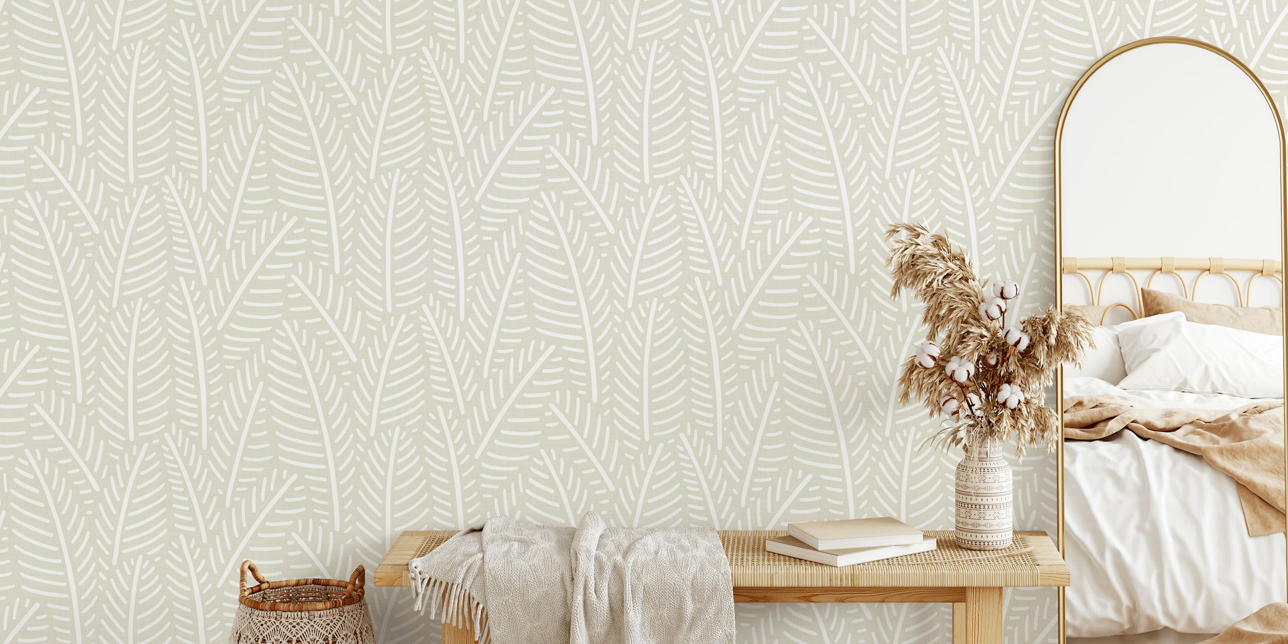 Herringbone Leaves wallpaper in a room