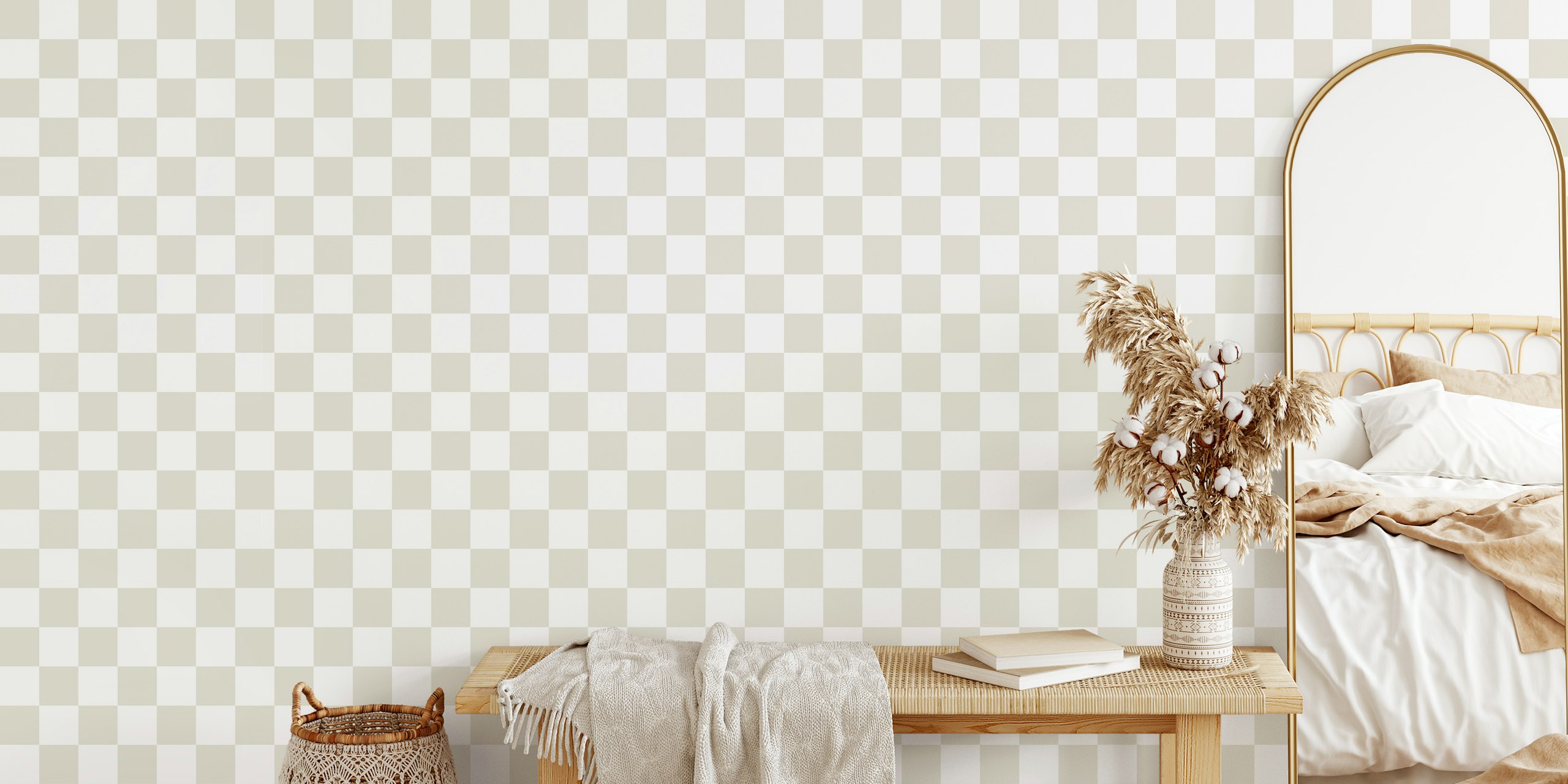 Warm minimalist checkerboard wallpaper in a room