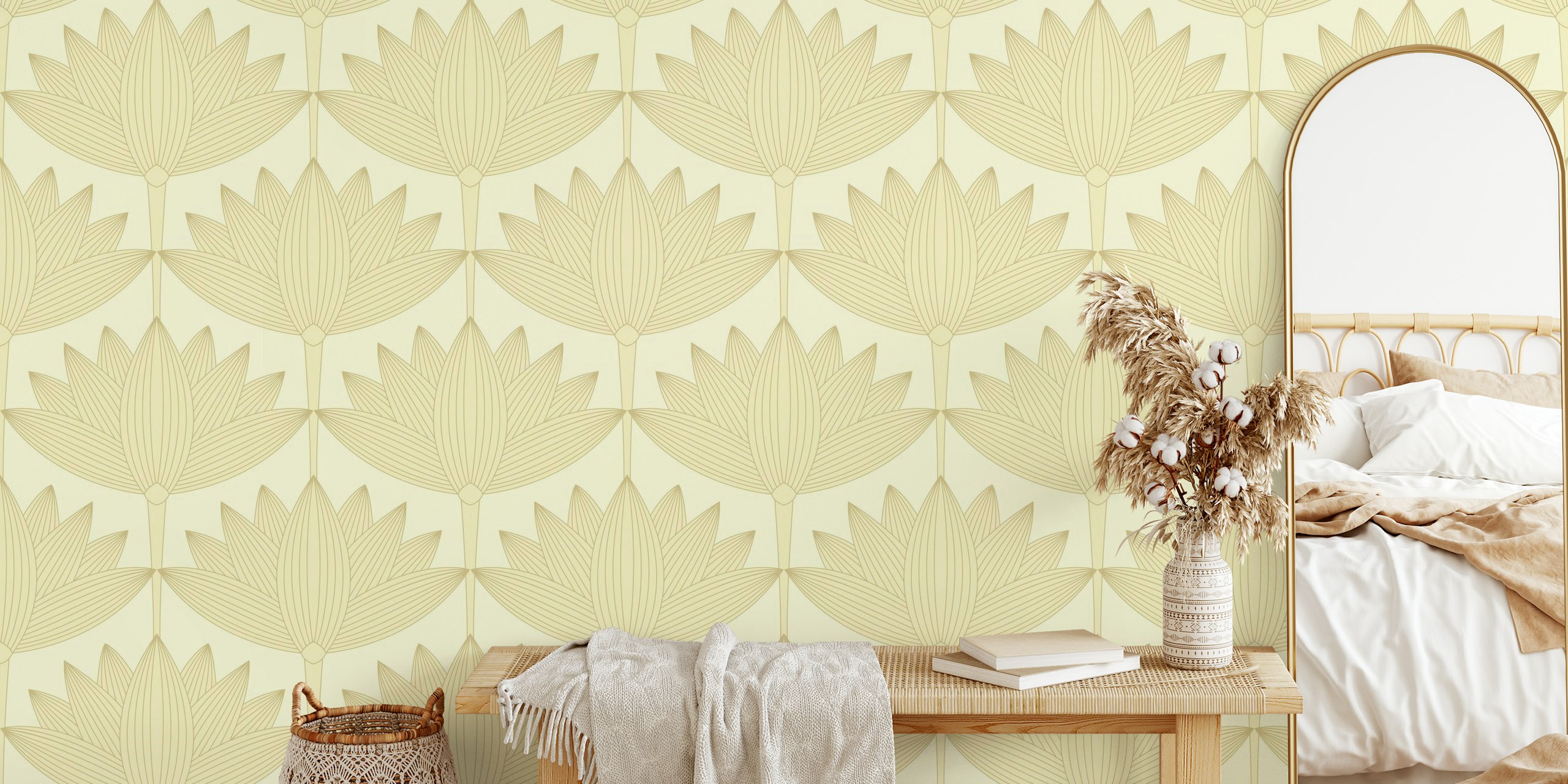 Lotus Art Deco, Beige and Cream wallpaper