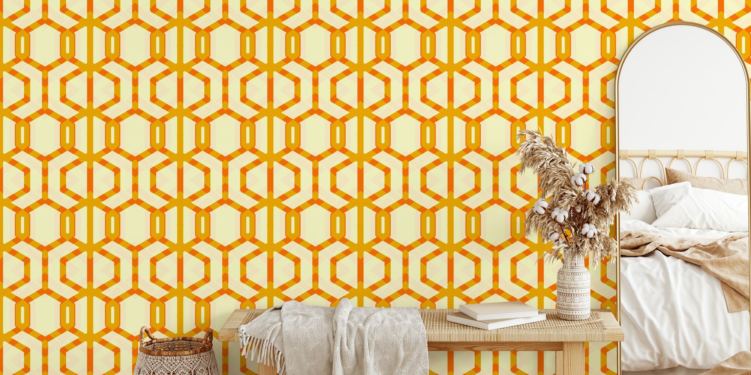 Tapeta Overlapping midcentury hexagons w pokoju