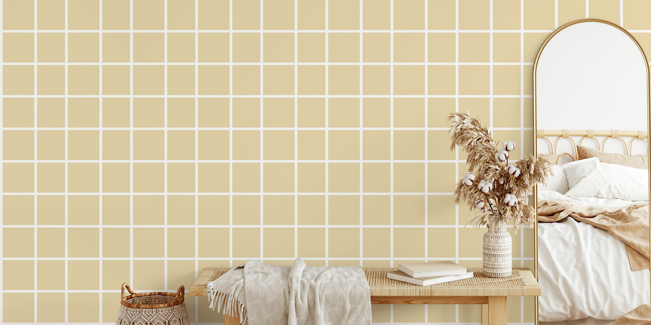 Tapeta Pastel Yellow Grid v místnosti