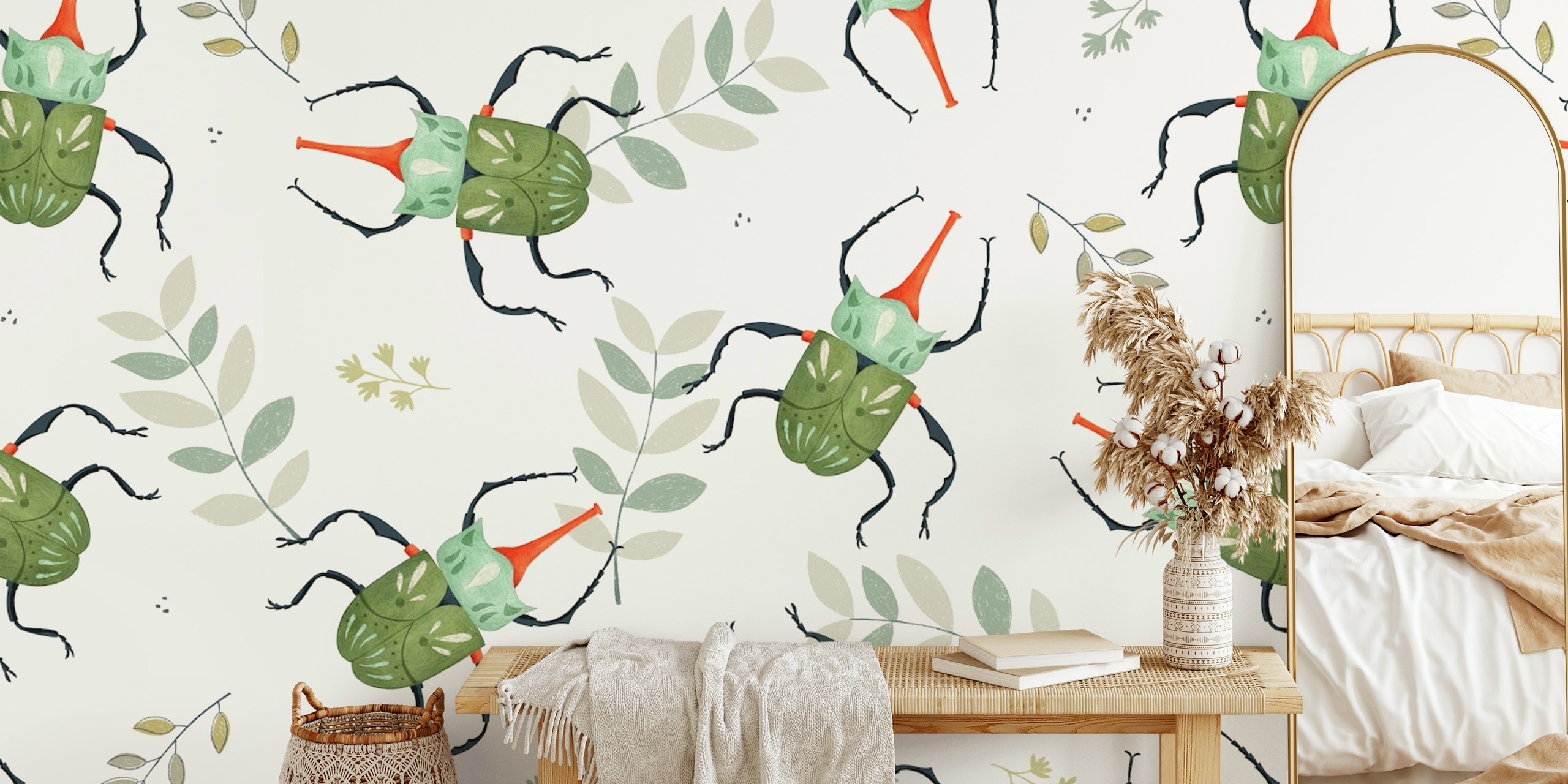 Botanical Rhino Beetle Fancy wallpaper in a room