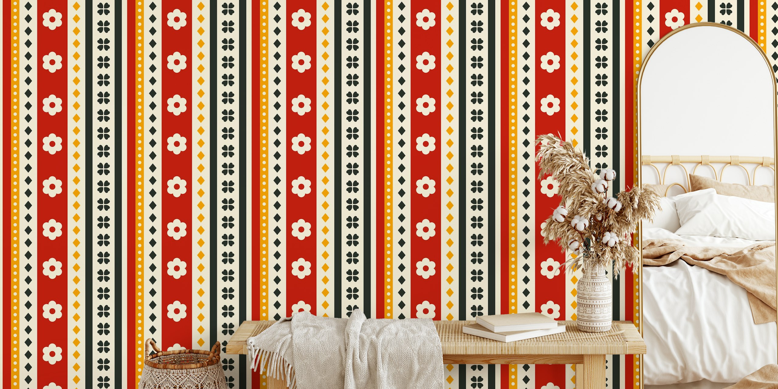 Retro Modern Flower Strips wallpaper design