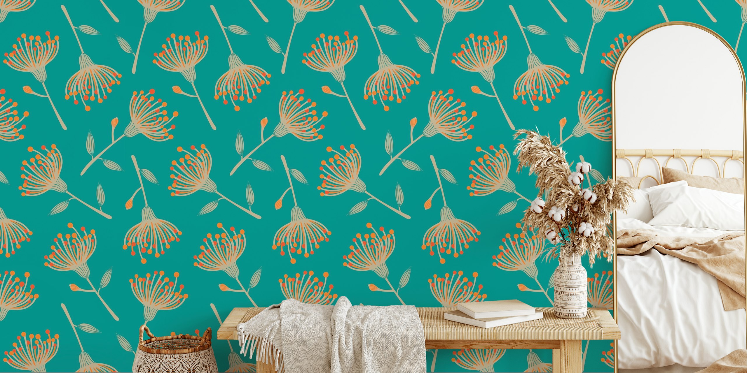 Eucalyptus floral wallpaper design in room