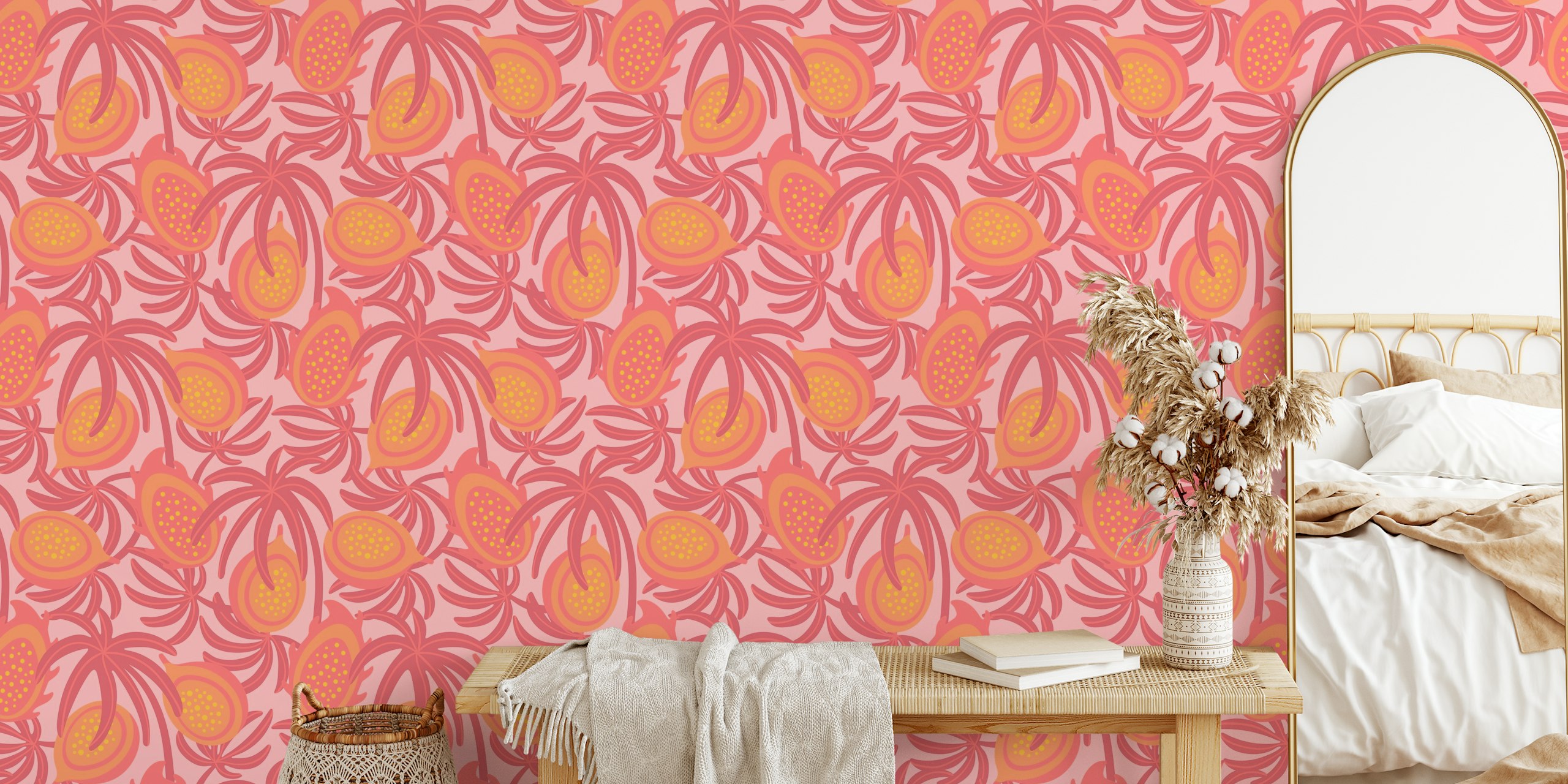Papier peint Tropical Fruit Pink dans une pièce