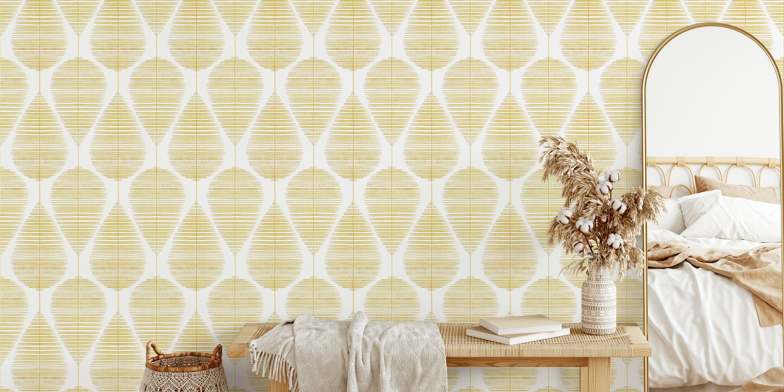 Gold leaf abstract design with vertical lines and shapes on a white background wallpaper