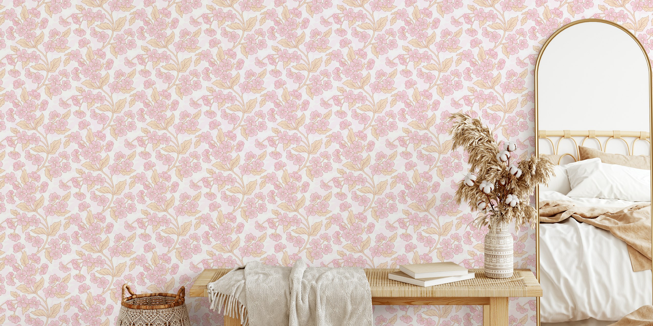 Ammil pink floral wallpaper design in a room