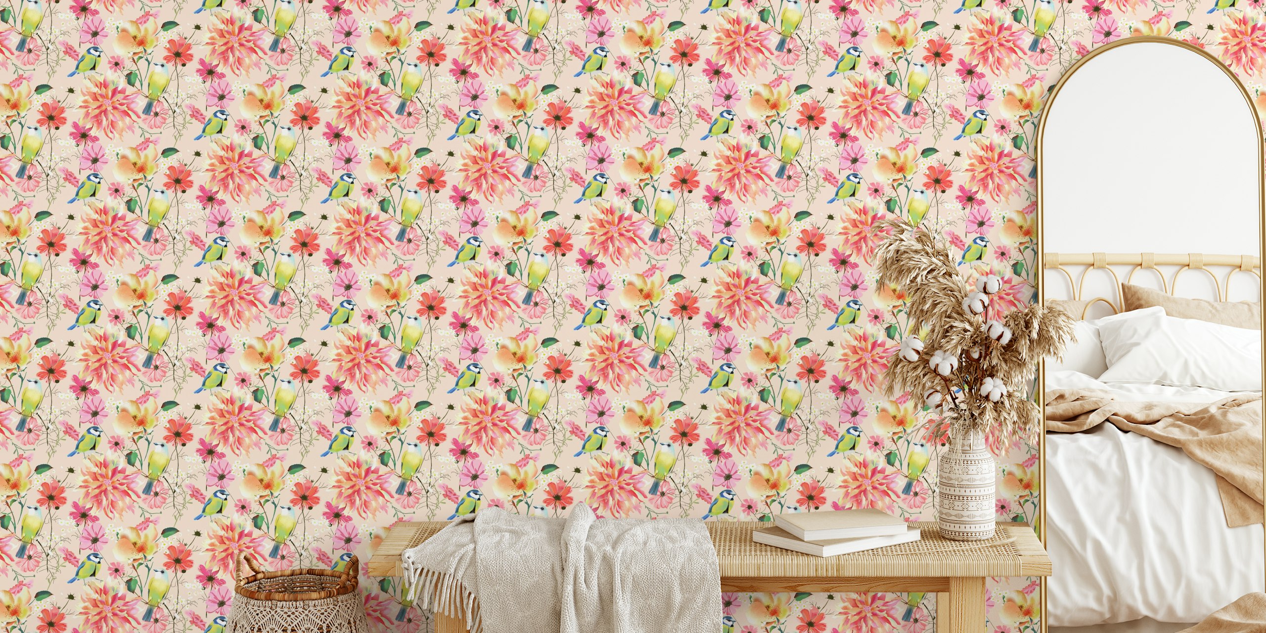 Chickadees und dahlias Tapetdesign