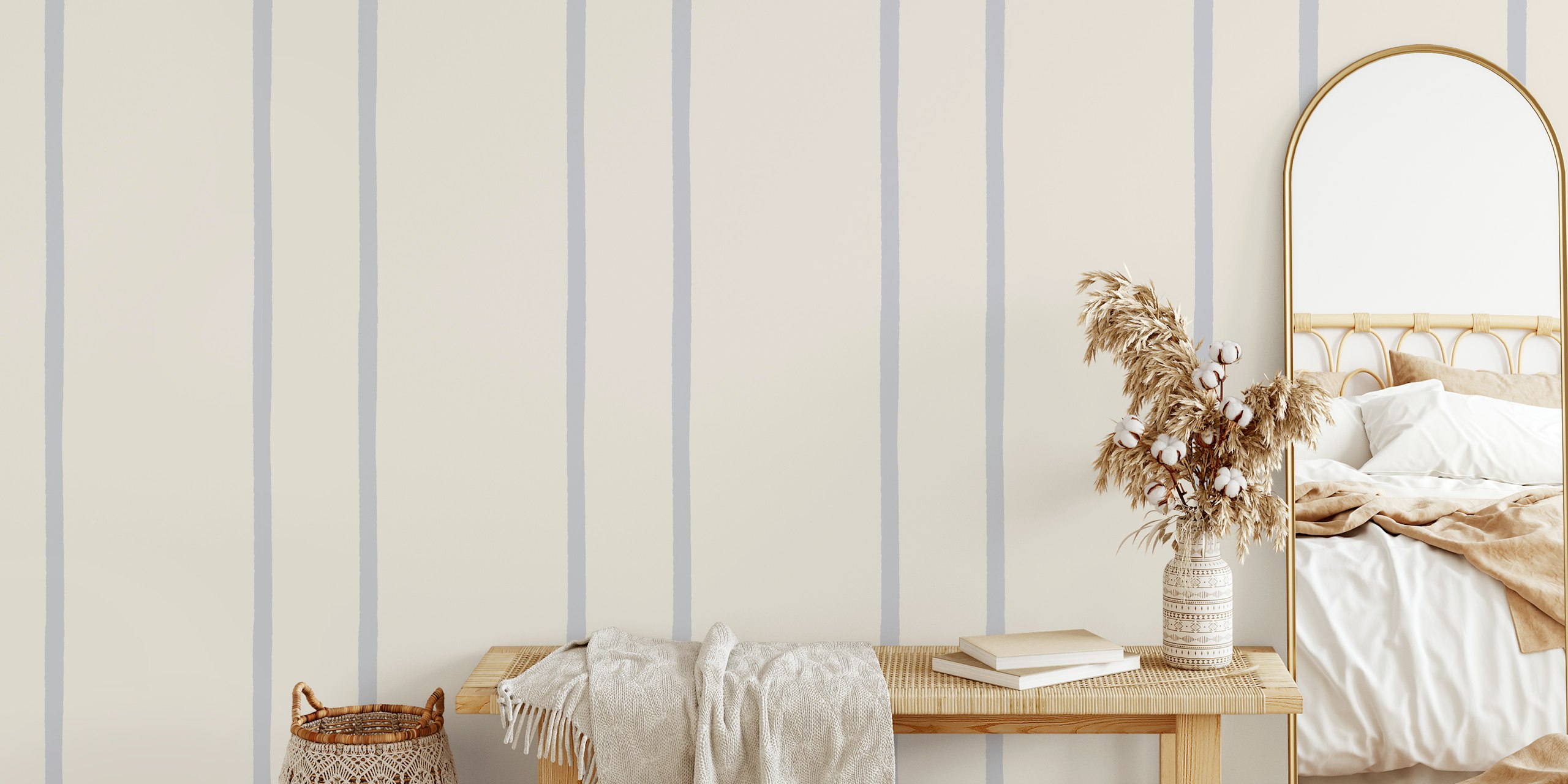 Blue stripes on light beige background wallpaper