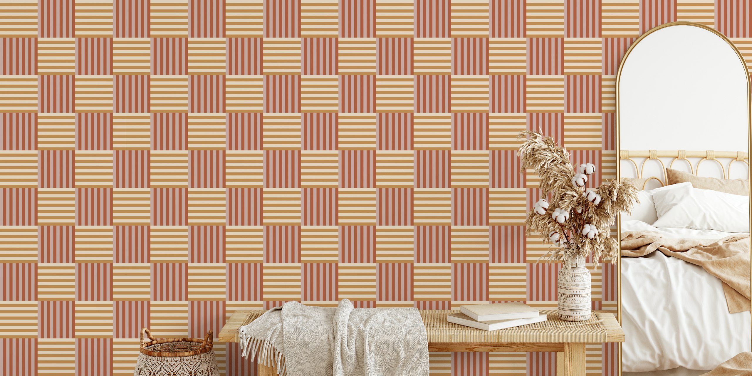 Earthy stripes blend wallpaper in a room