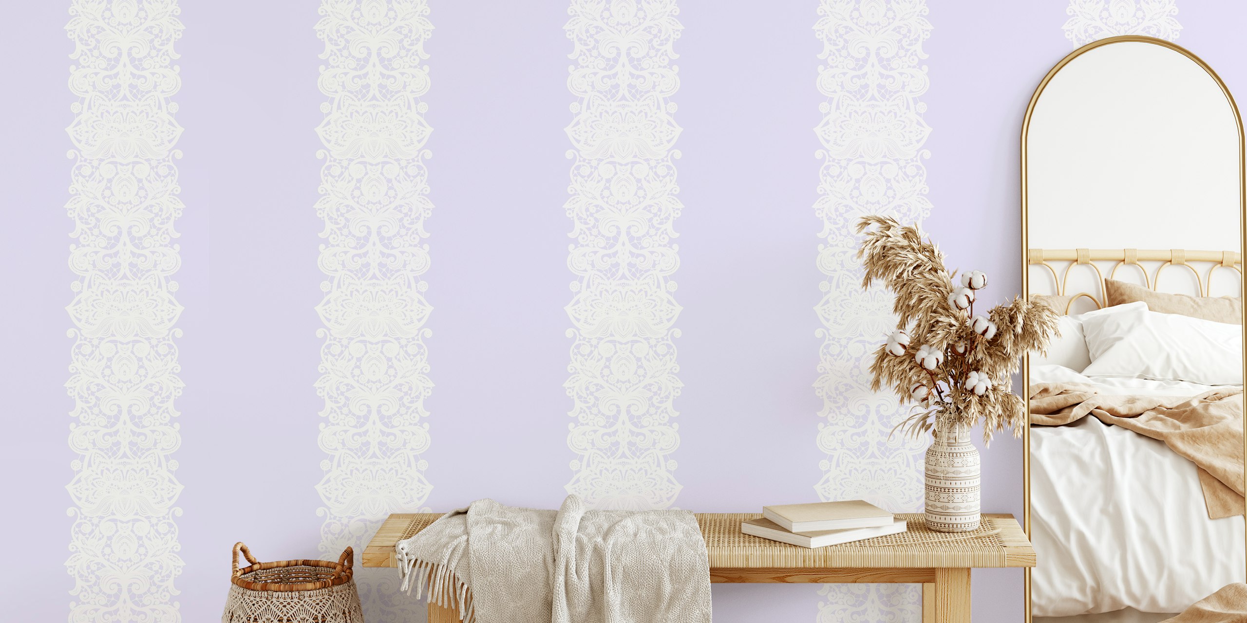 White lace stripes wallpaper in a room