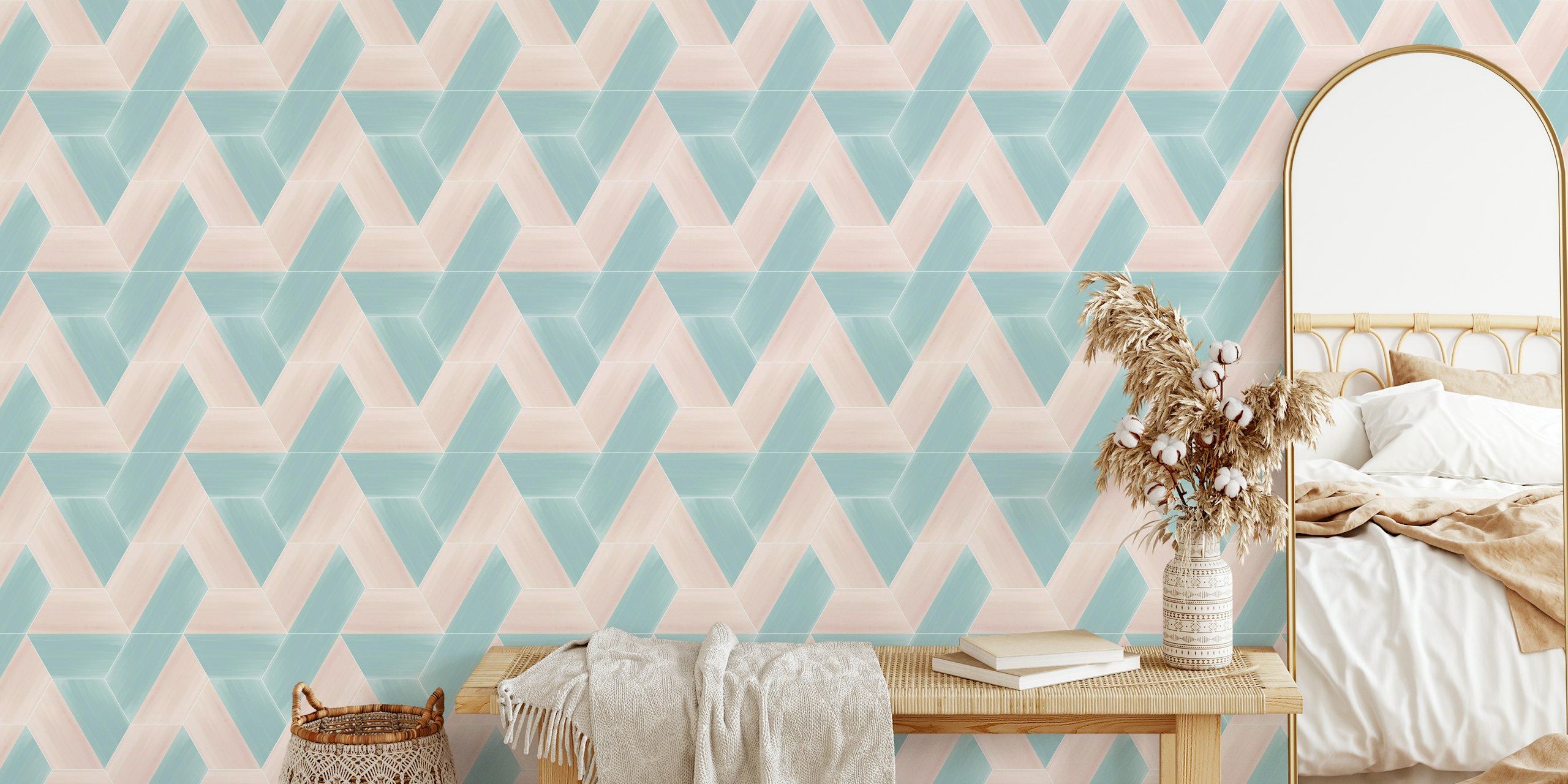 Carta da parati Playful Hexagon Glazed Tiles in una stanza