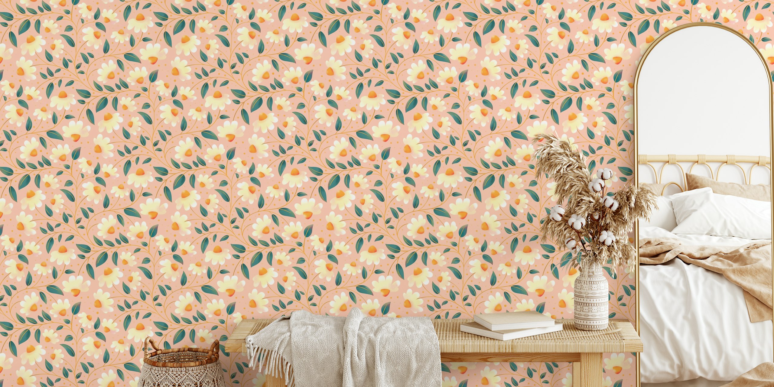 Daisy Delight on Pink wallpaper design