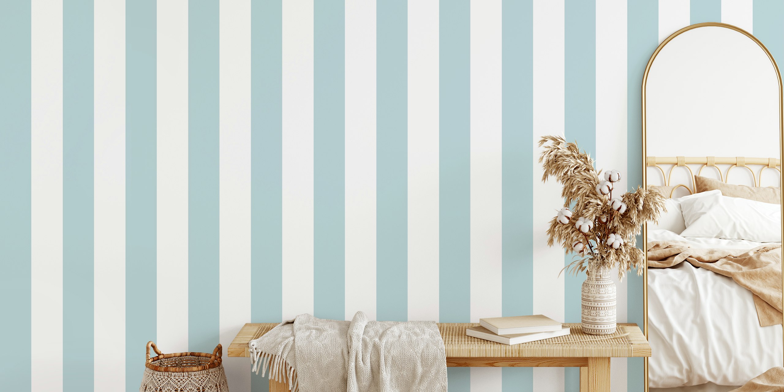Gray White Scandi Stripes tapetti lastenhuoneessa