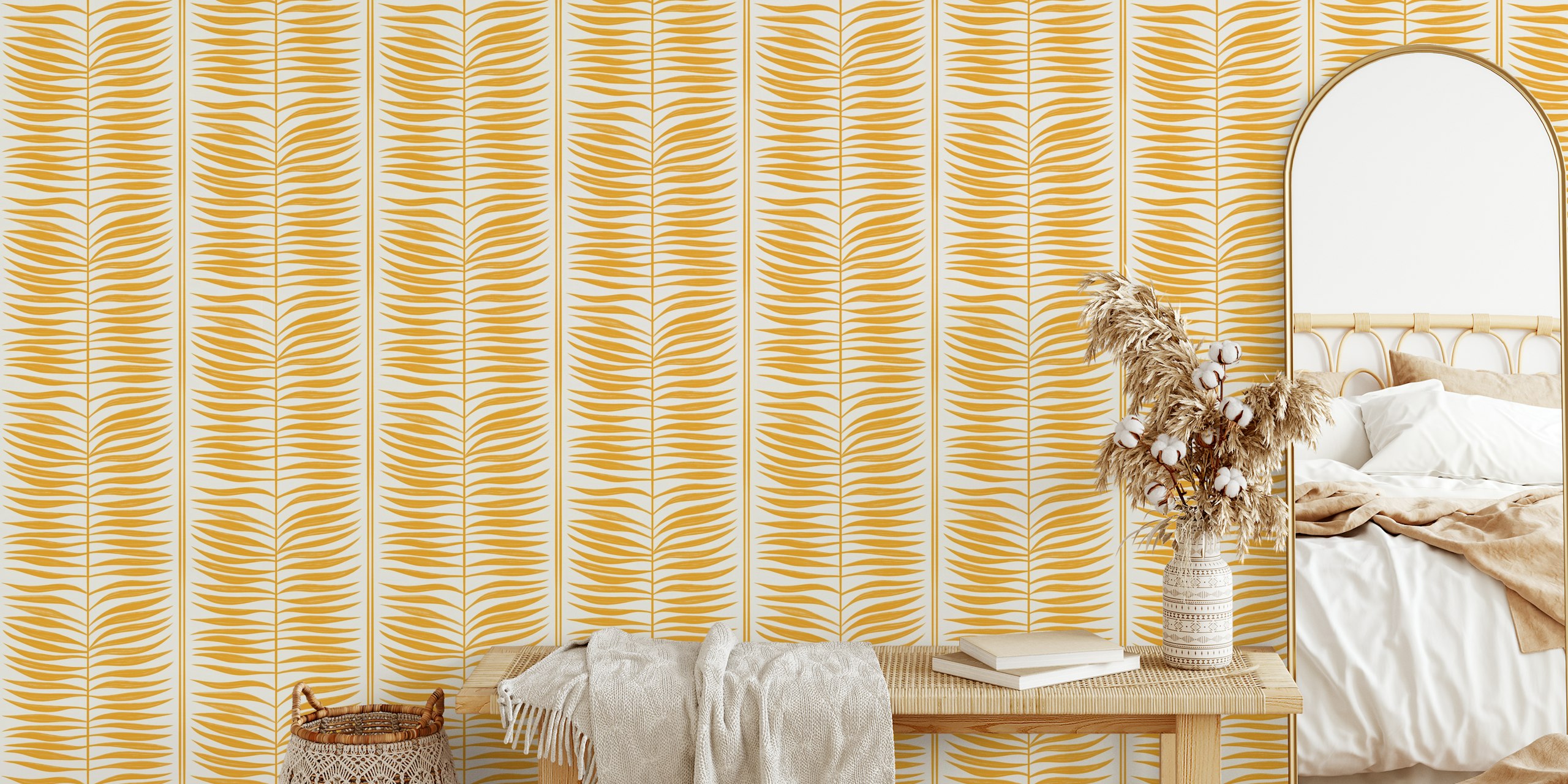 Palm Leaf Stripes Wallpaper dans une pièce