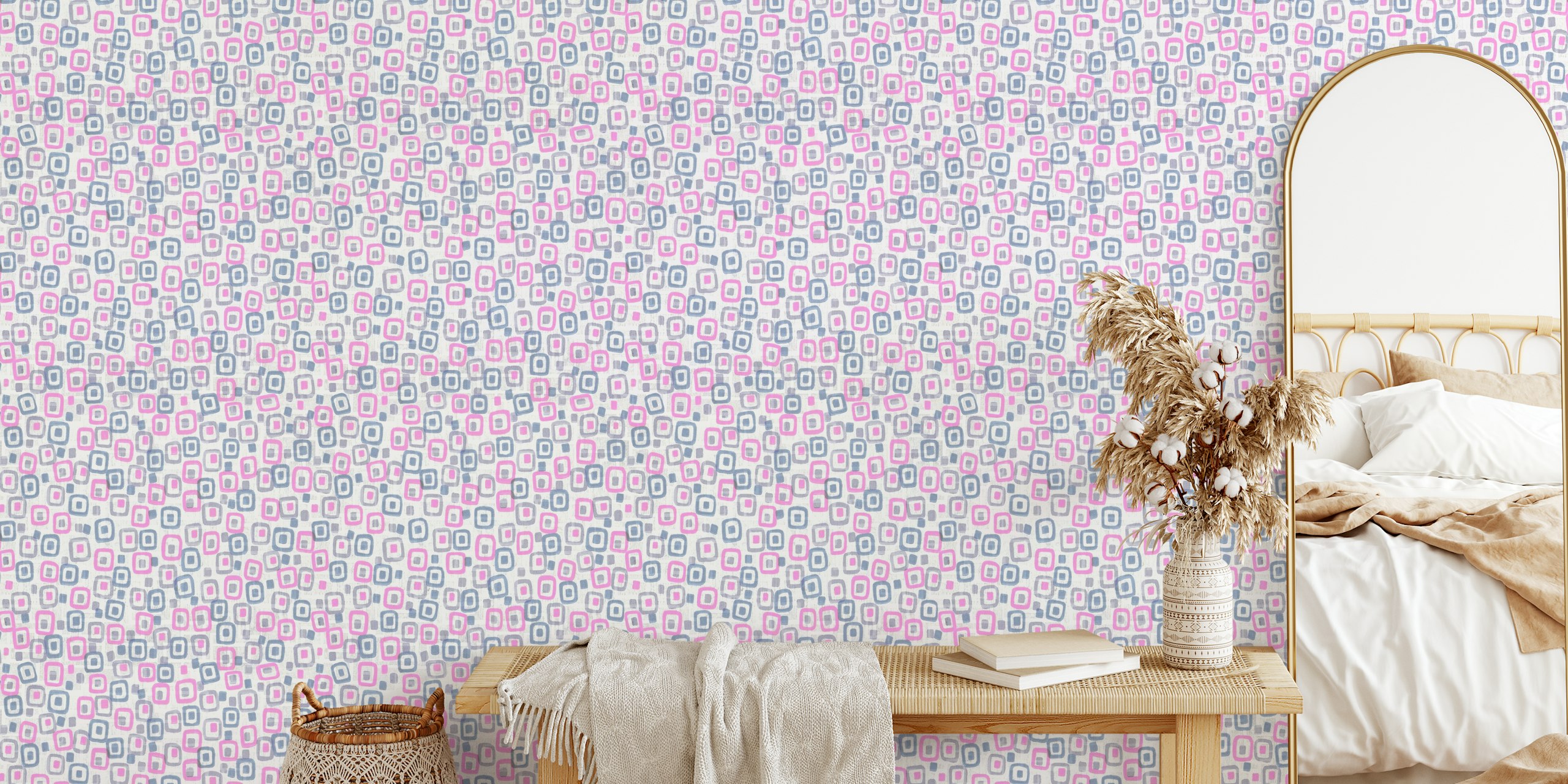 Papel tapiz boho chic con bloques coloridos