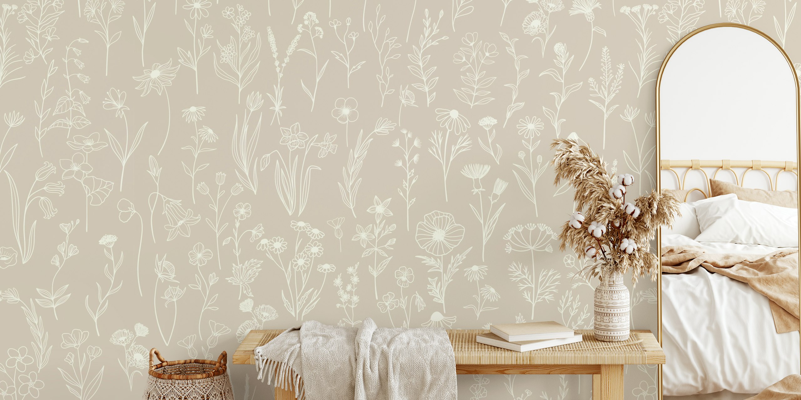 Wildflowers drawing pattern wallpaper in a room