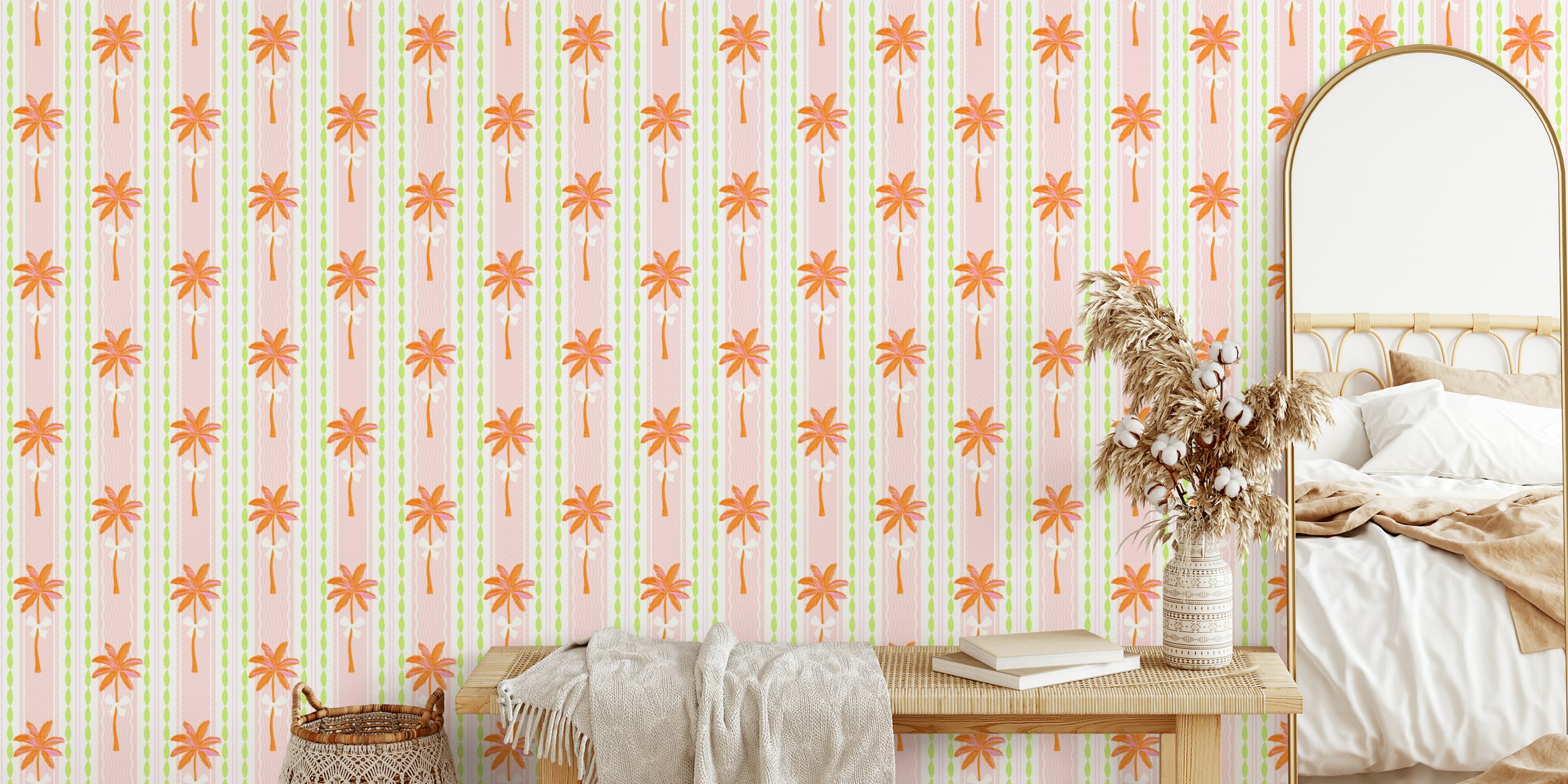 Papier peint Coquette Stripe Palms and Bows