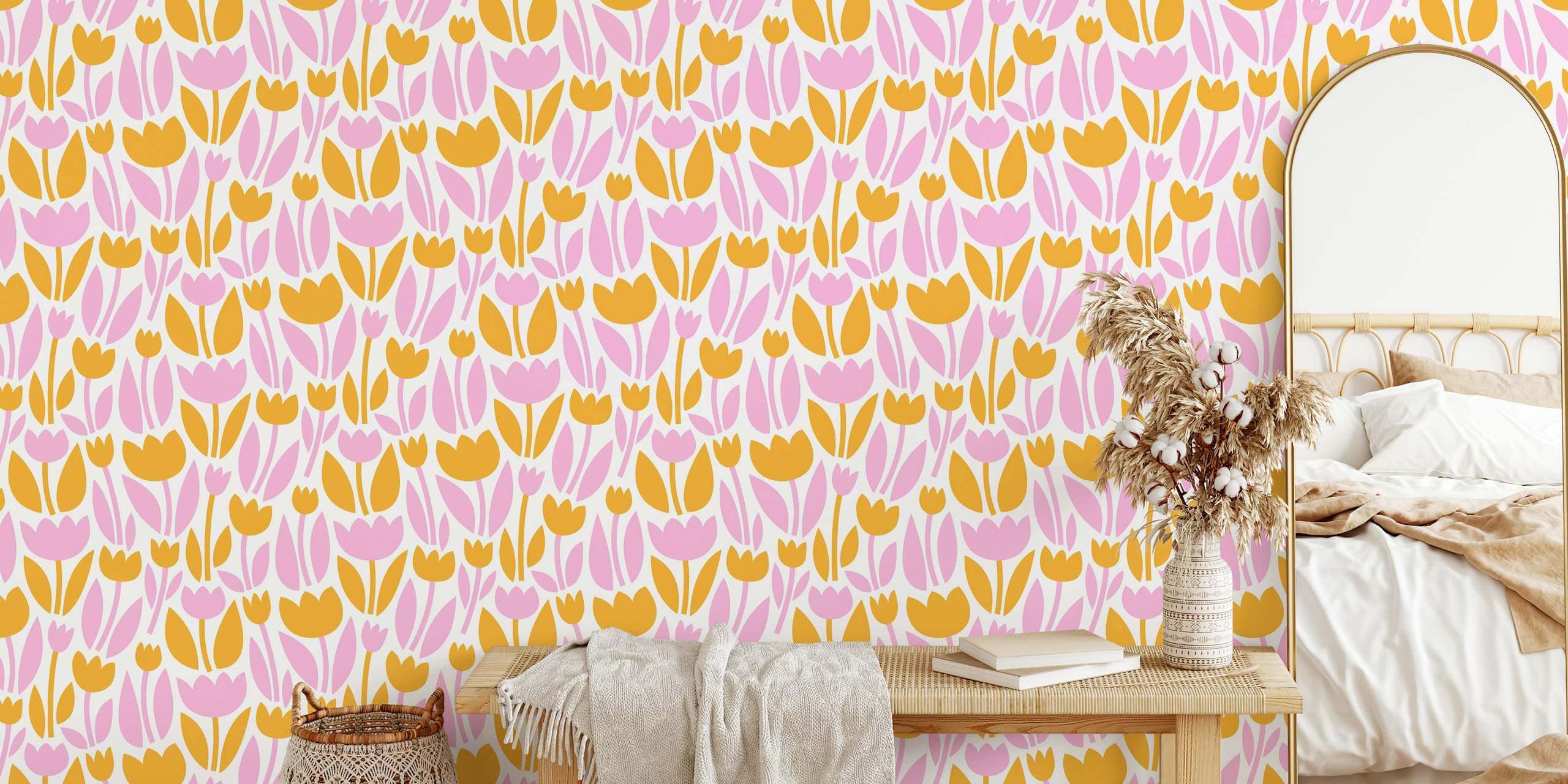 Dancing Tulips - Pink wallpaper design in a room