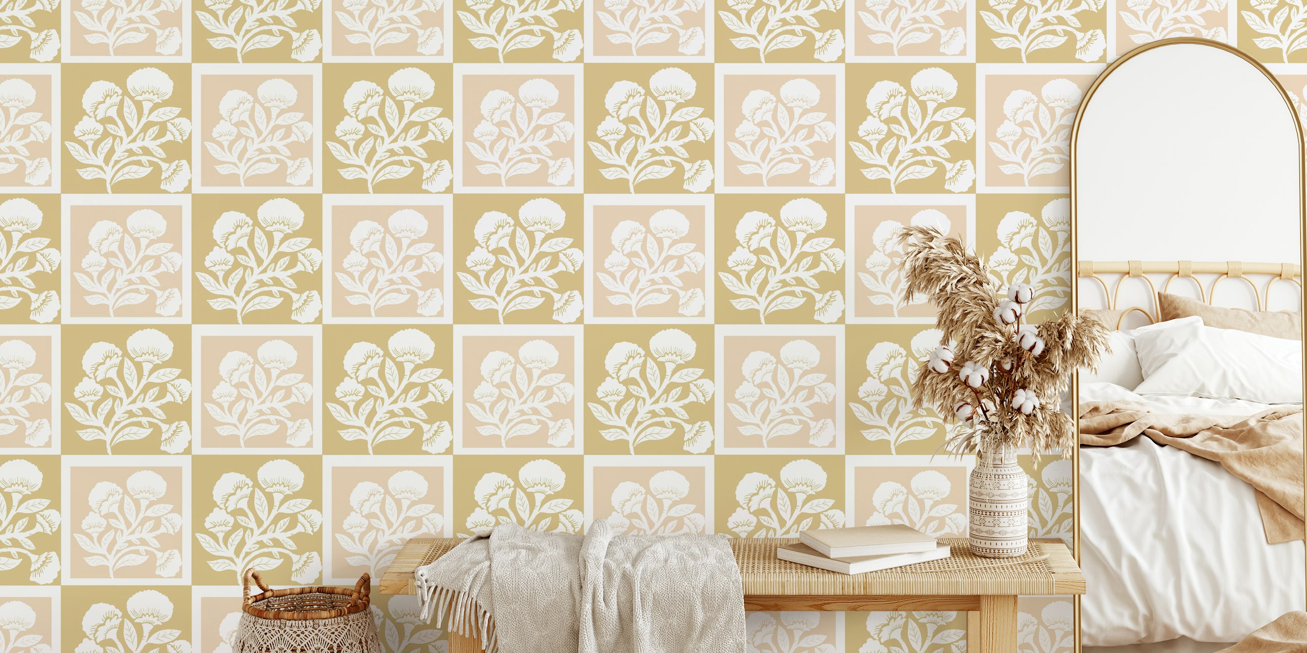 Squared flowers wallpaper i et nøytralt fargevalg