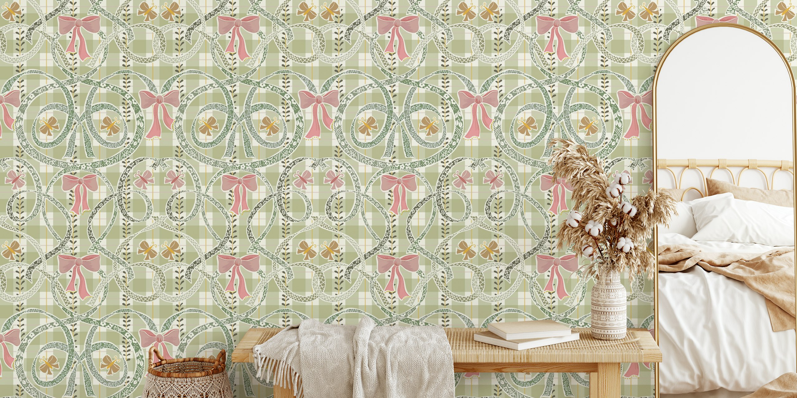 William Morris ribbons and bows sage Tapete