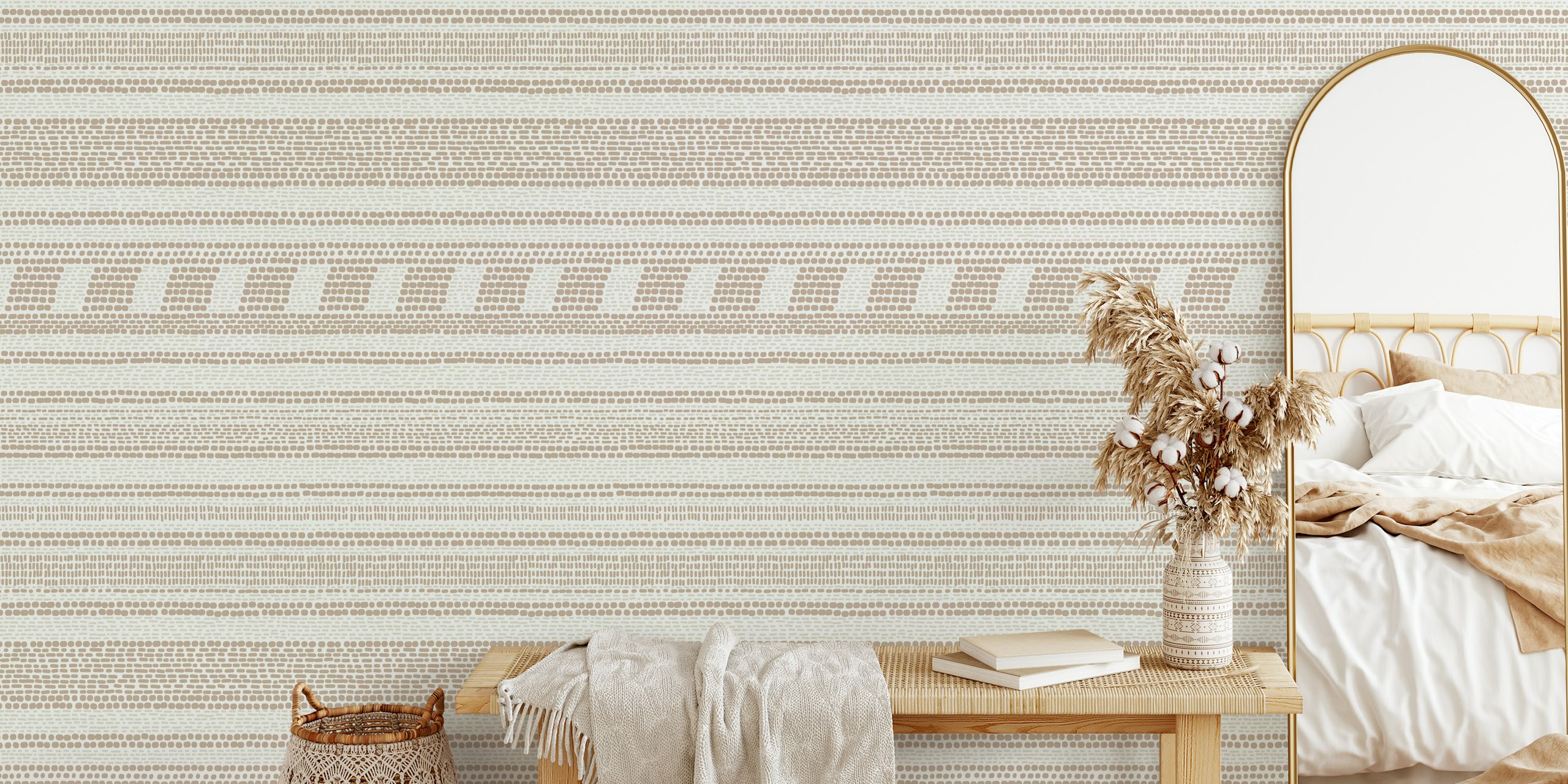 Beige carta da parati orizzontale hand woven stripe