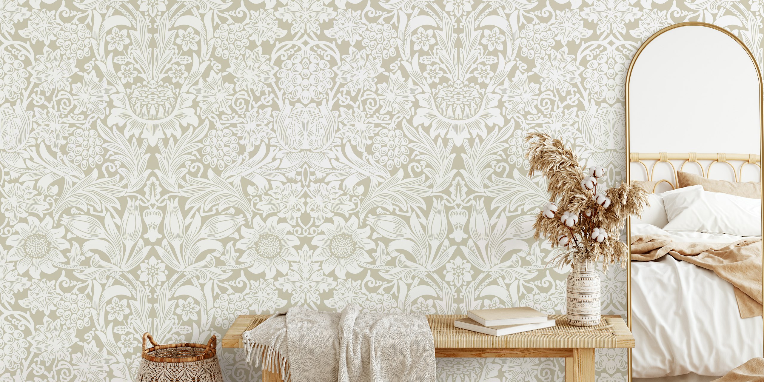Papel de parede Victorian sunflower pattern em um quarto