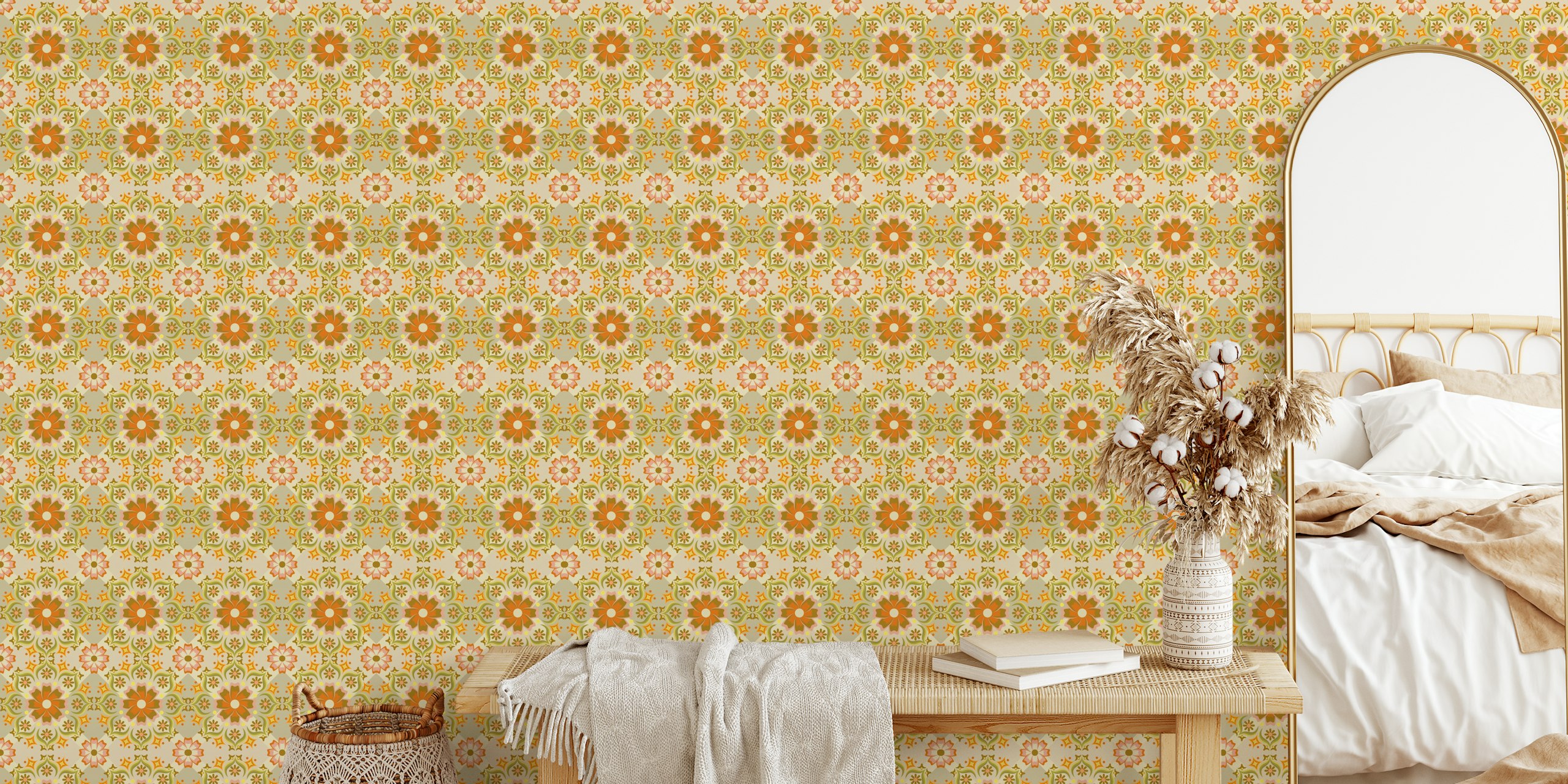 Retro Vintage tiled wallpaper σε ένα δωμάτιο