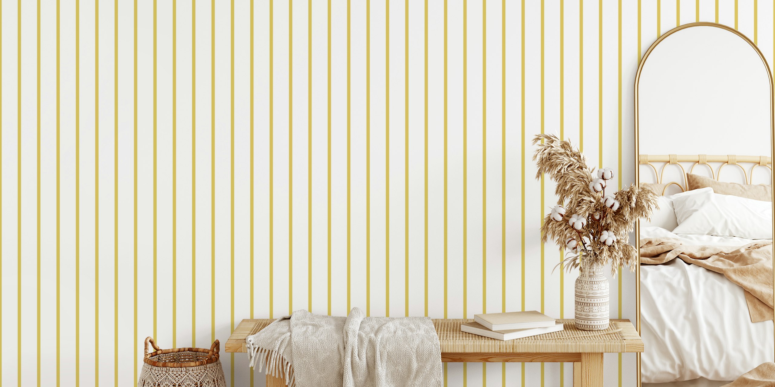 Beige and sulfur green vertical stripes wall mural