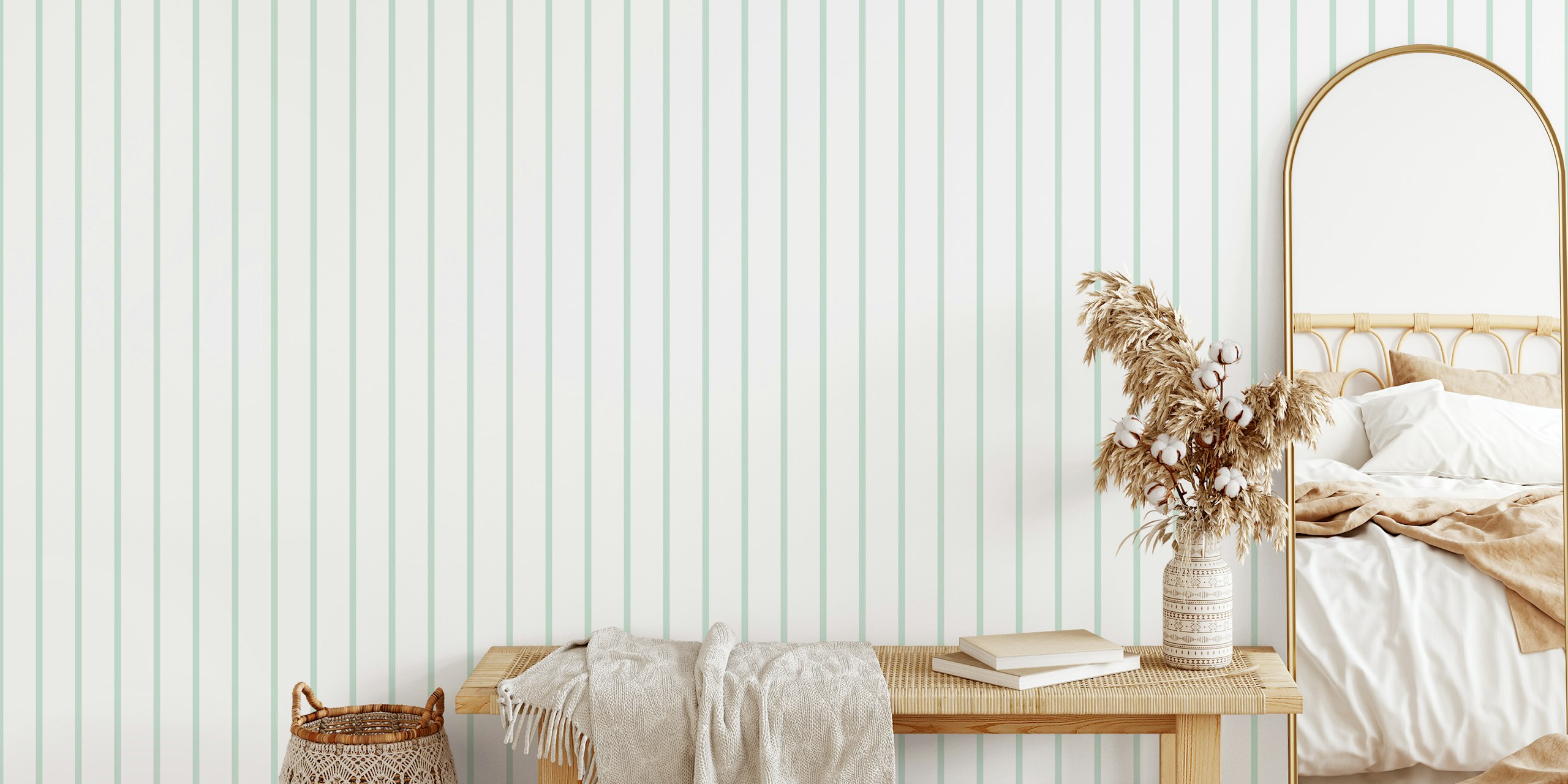 Vertical Stripes beige mint green papel de parede