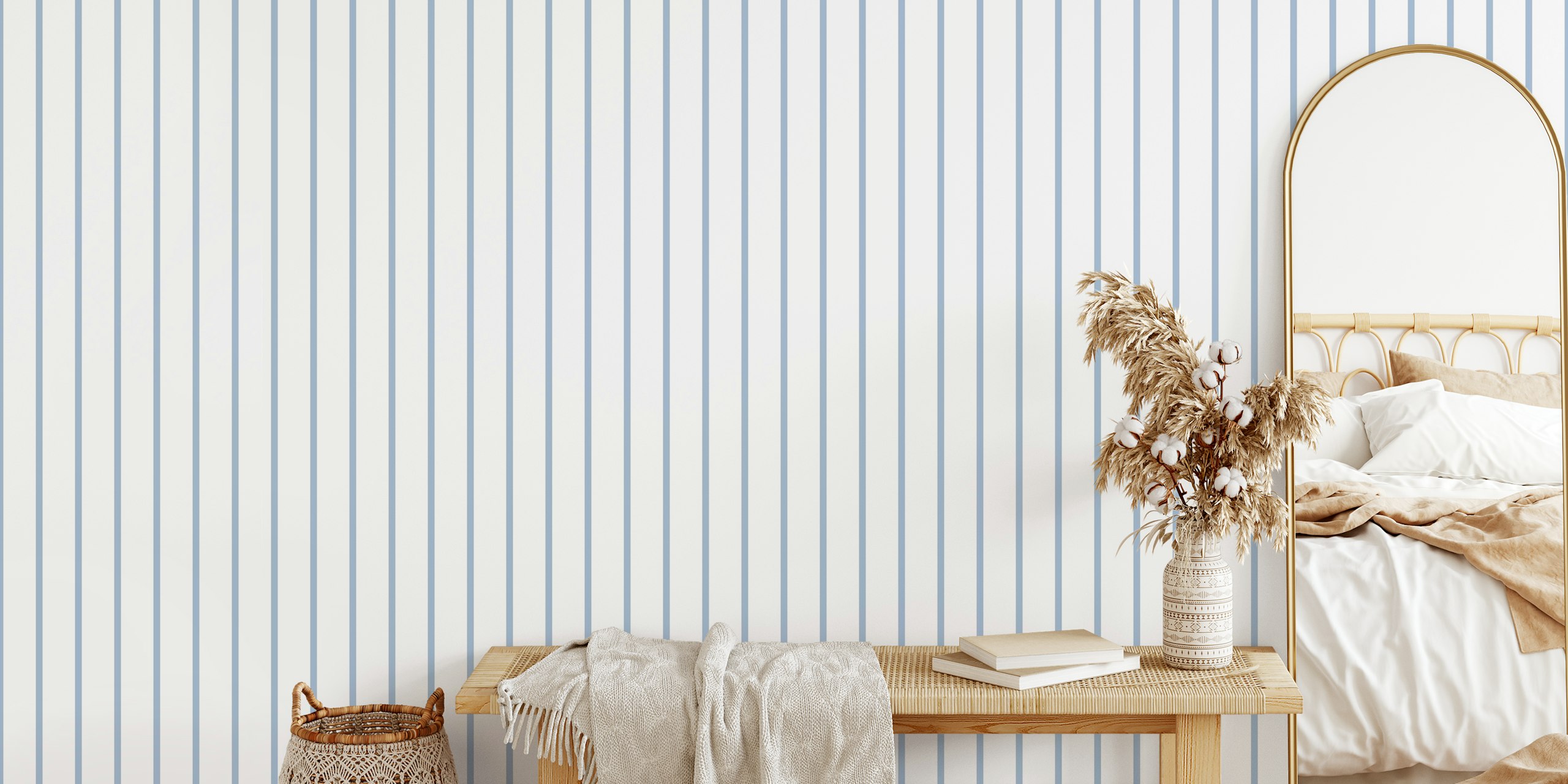 Vertical Stripes beige blue ταπετσαρία στο δωμάτιο