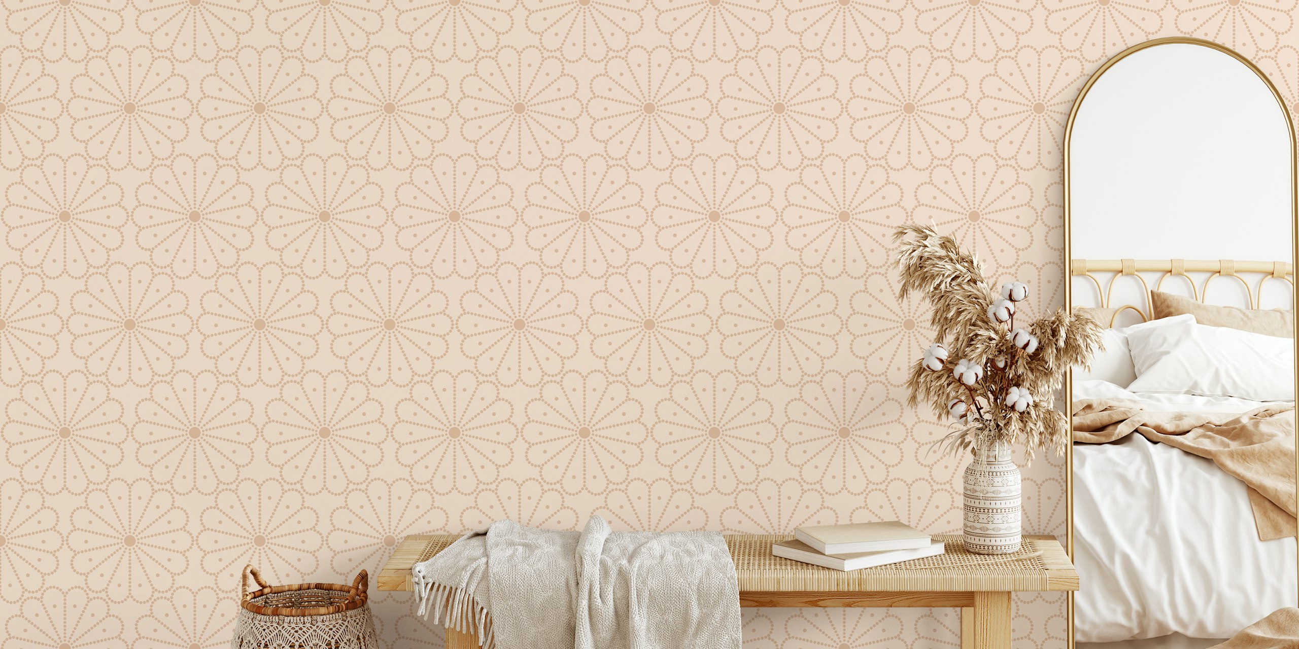 Dotted Flowers Cream design della carta da parati in una stanza