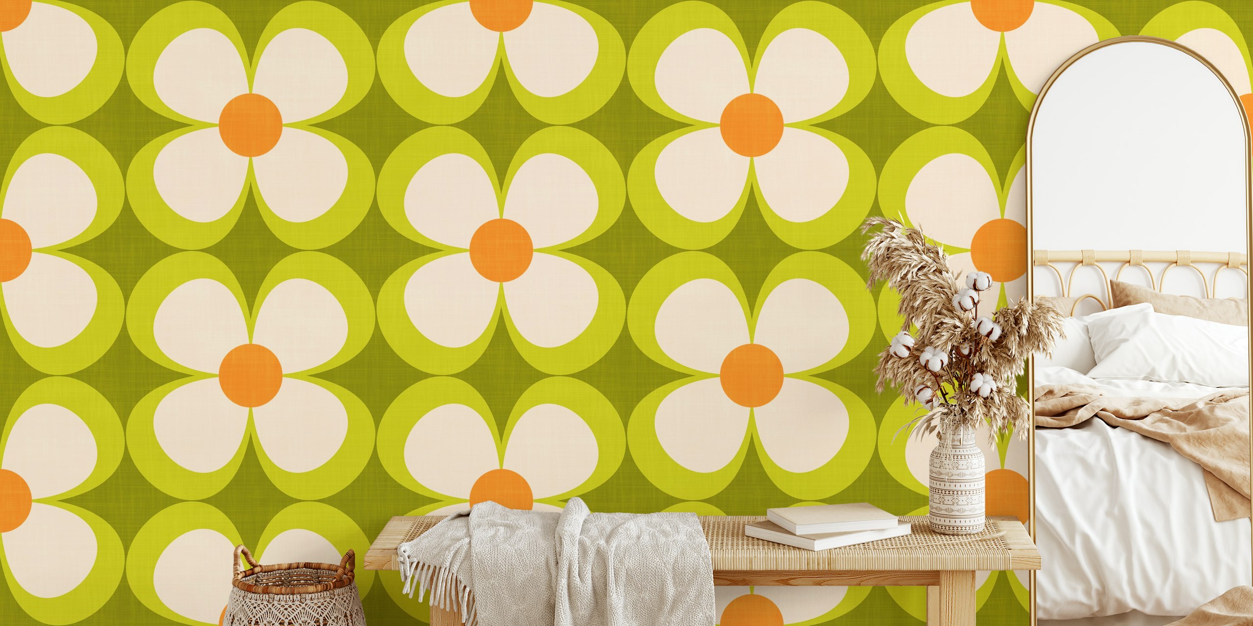 Groovy Retro Floral tapet i et rom