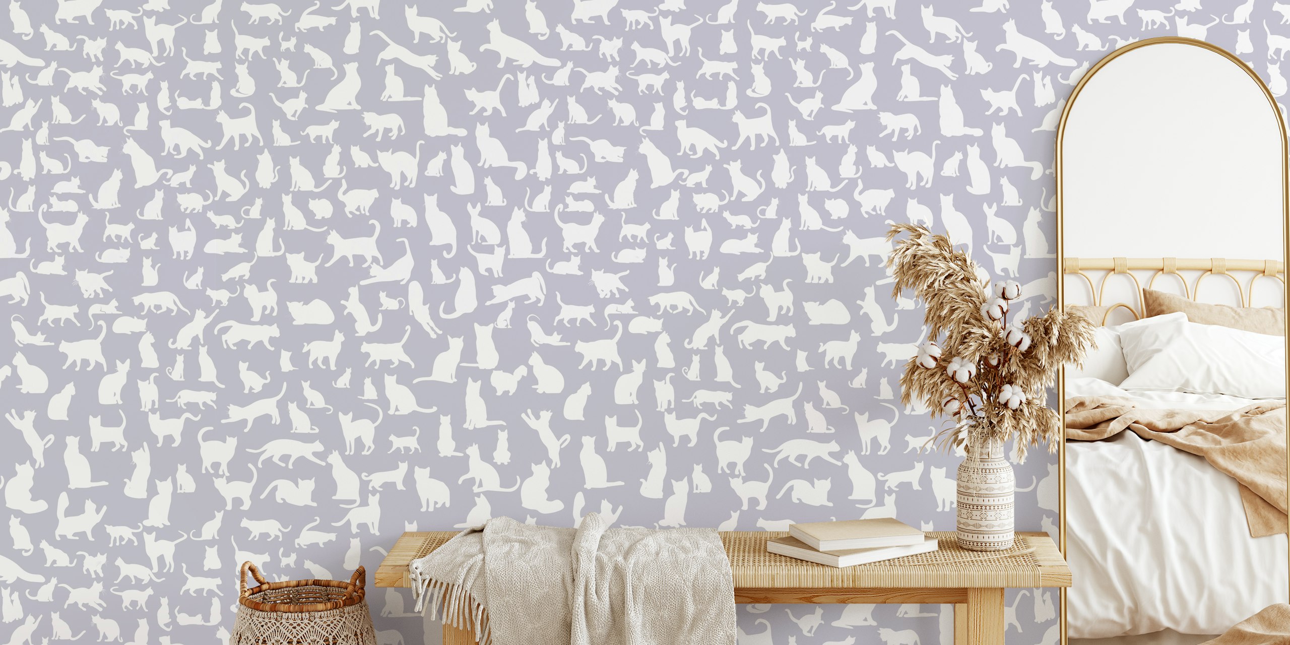 Cats silhouettes wallpaper in lavender grey
