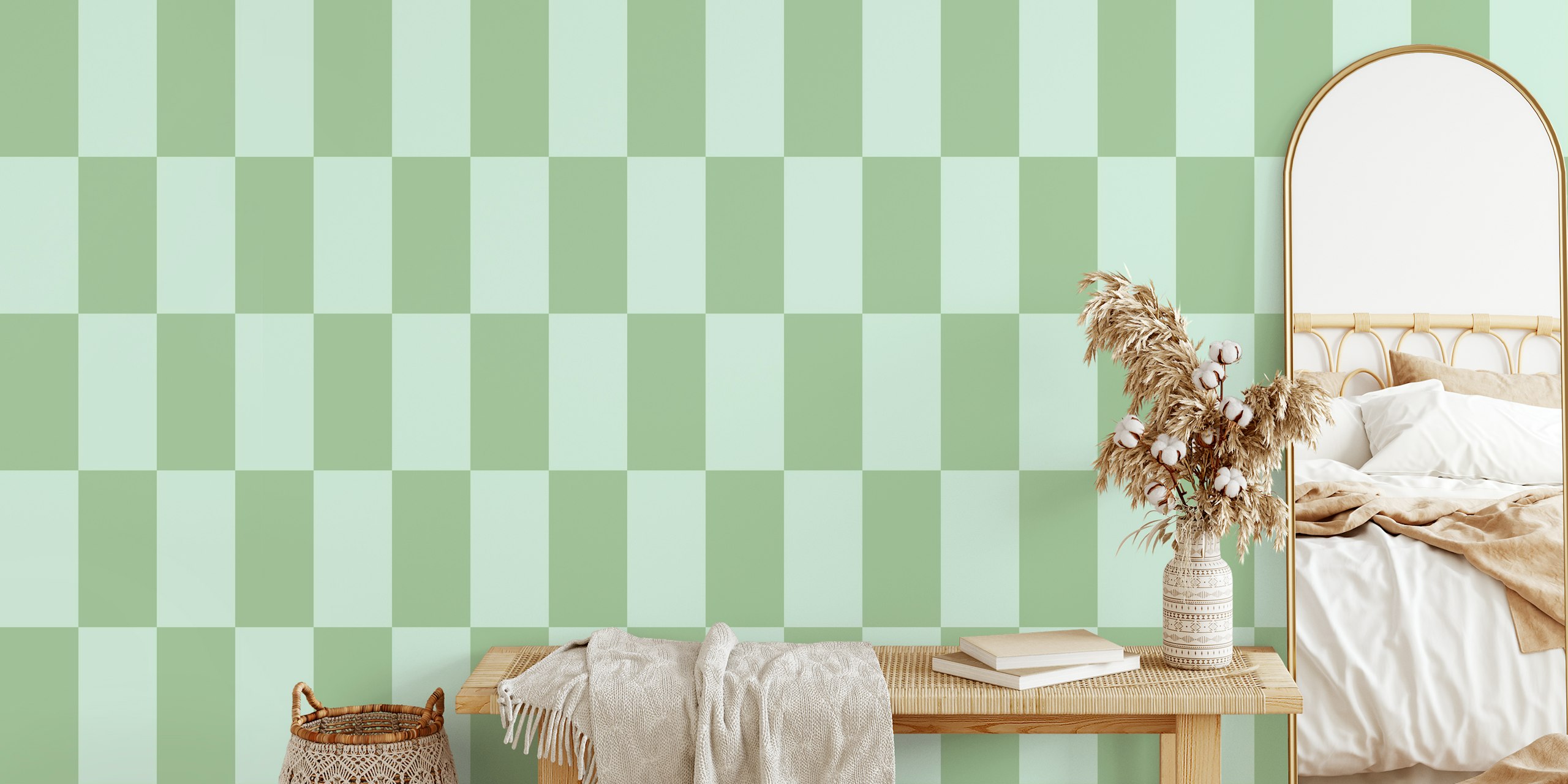 Vintage Green and Mint Green papel tapiz rectangular en una habitación