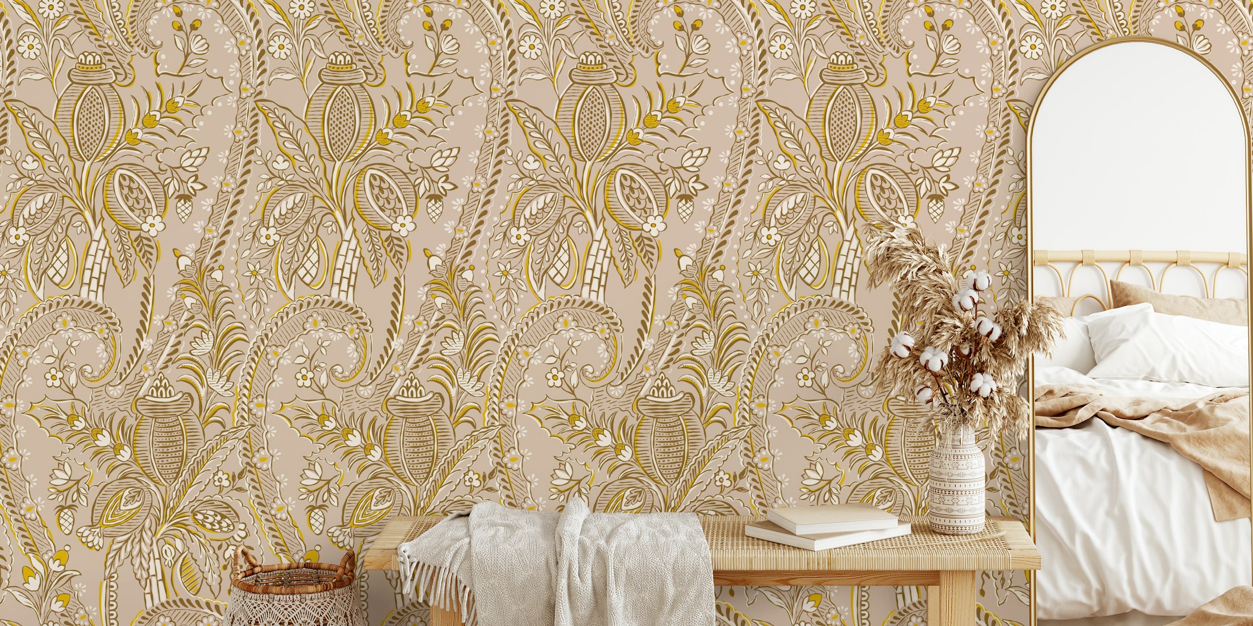 Tapeta Bohemian Botanical Harmony beige w pokoju