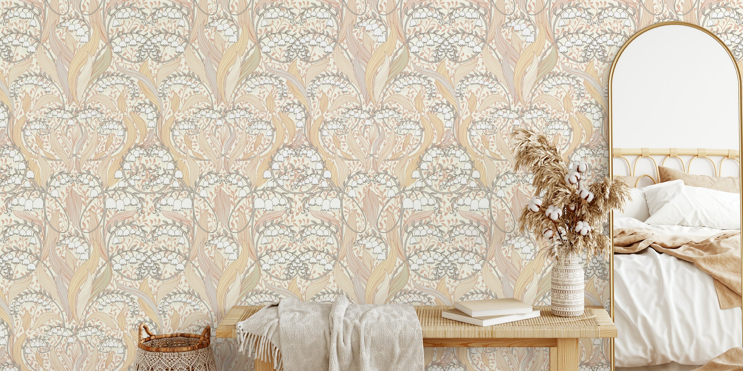 Lily of the valley floral wallpaper in a room