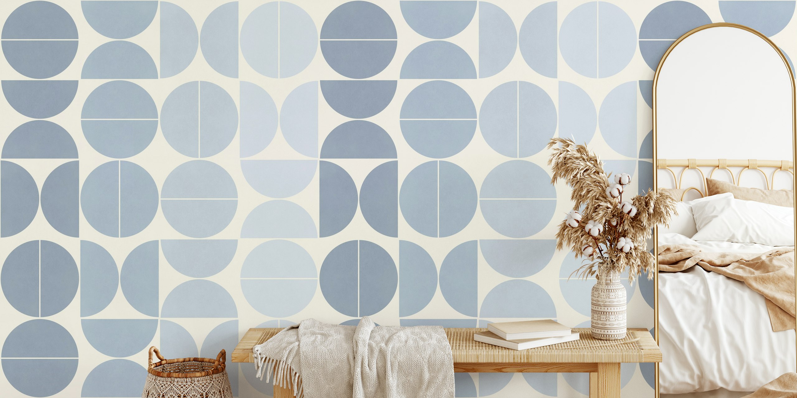 Bauhaus inspired wallpaper in light blue tones