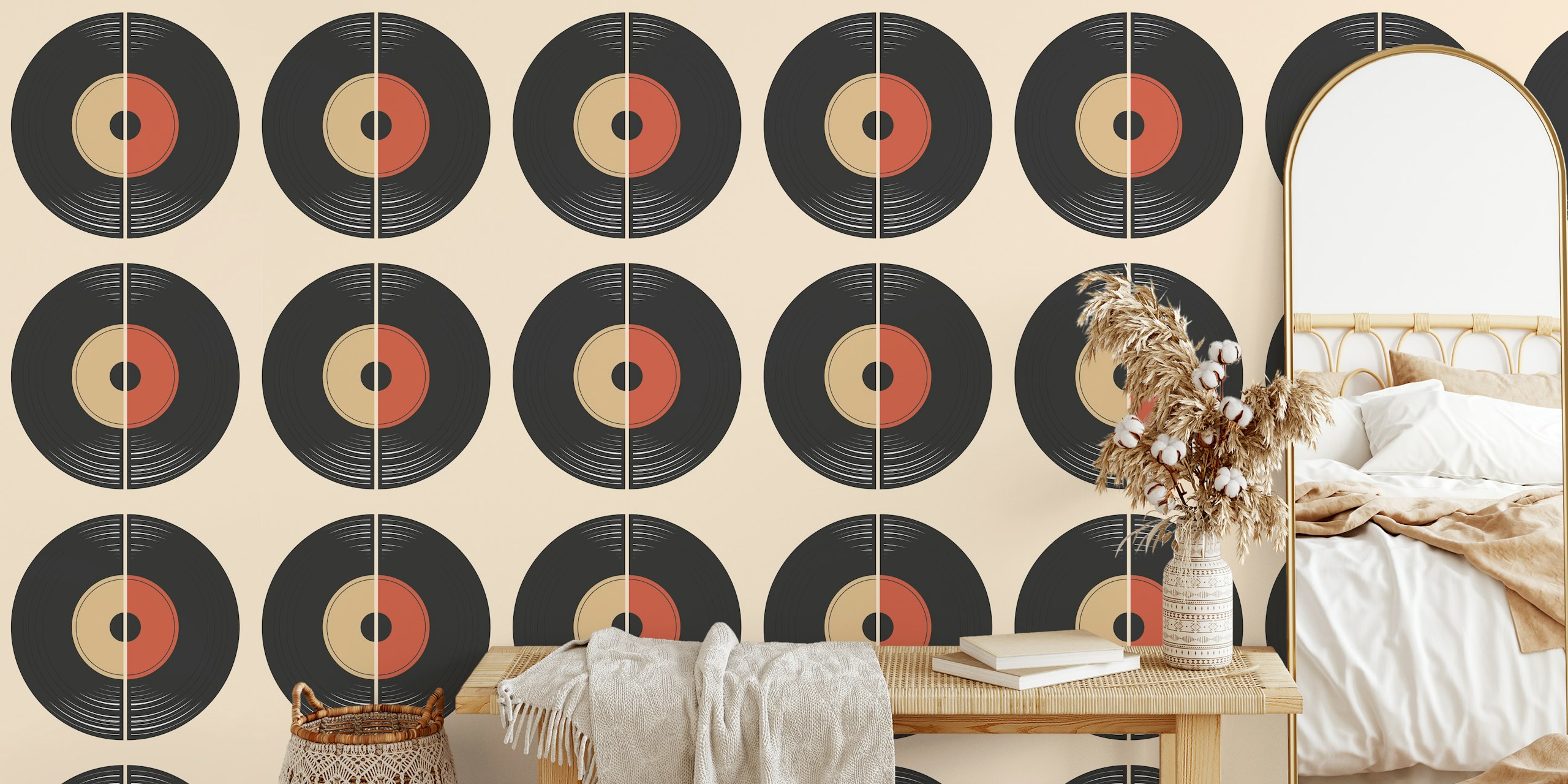 Vinyl records wallpaper in a stylish room