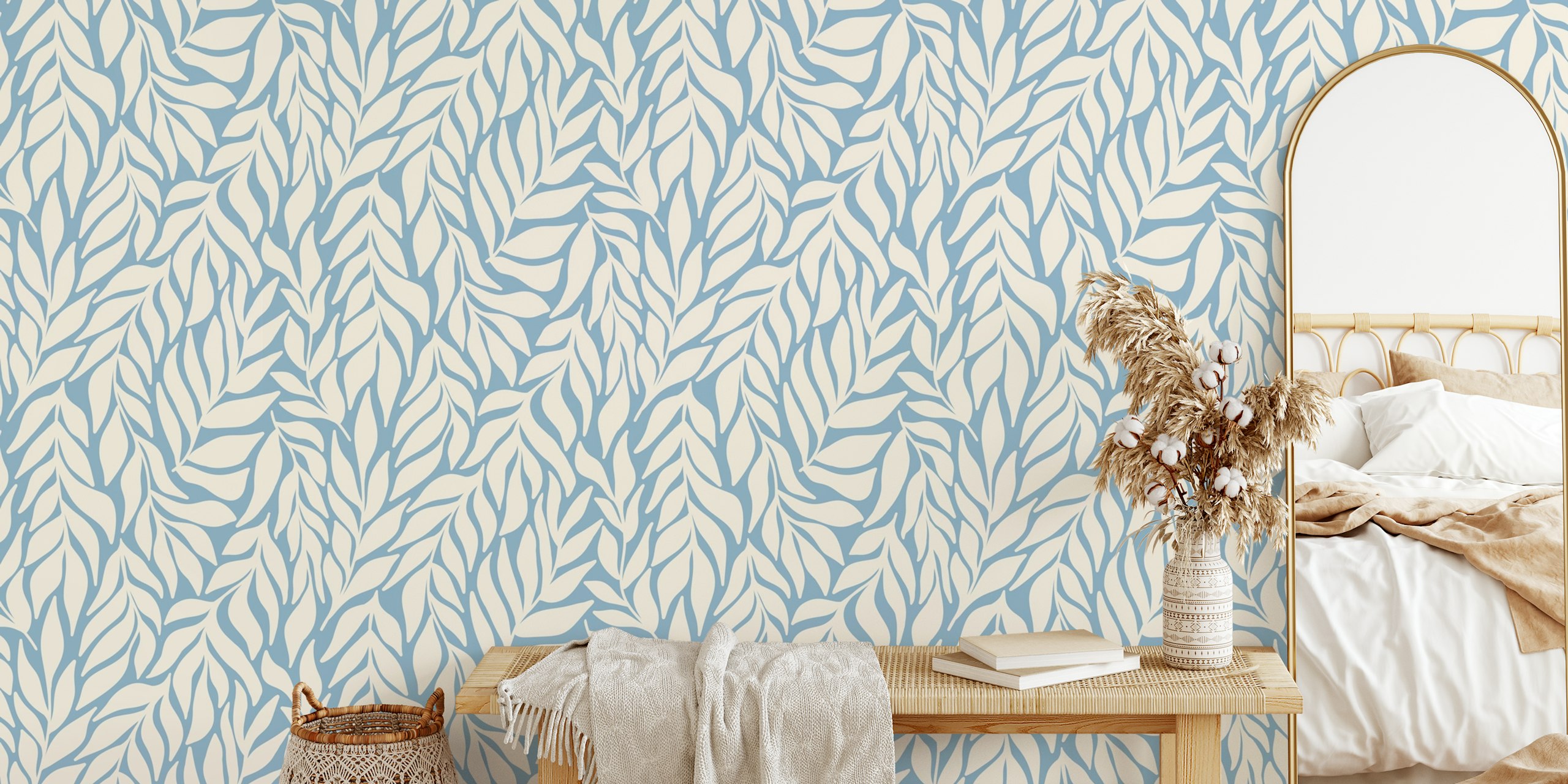Flowing Abstract Leaves behang in een kamer