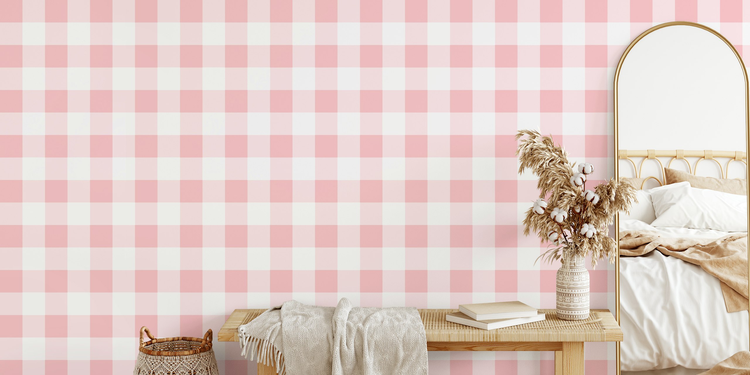 Gingham 4 Pastel Pink tapet i et rom