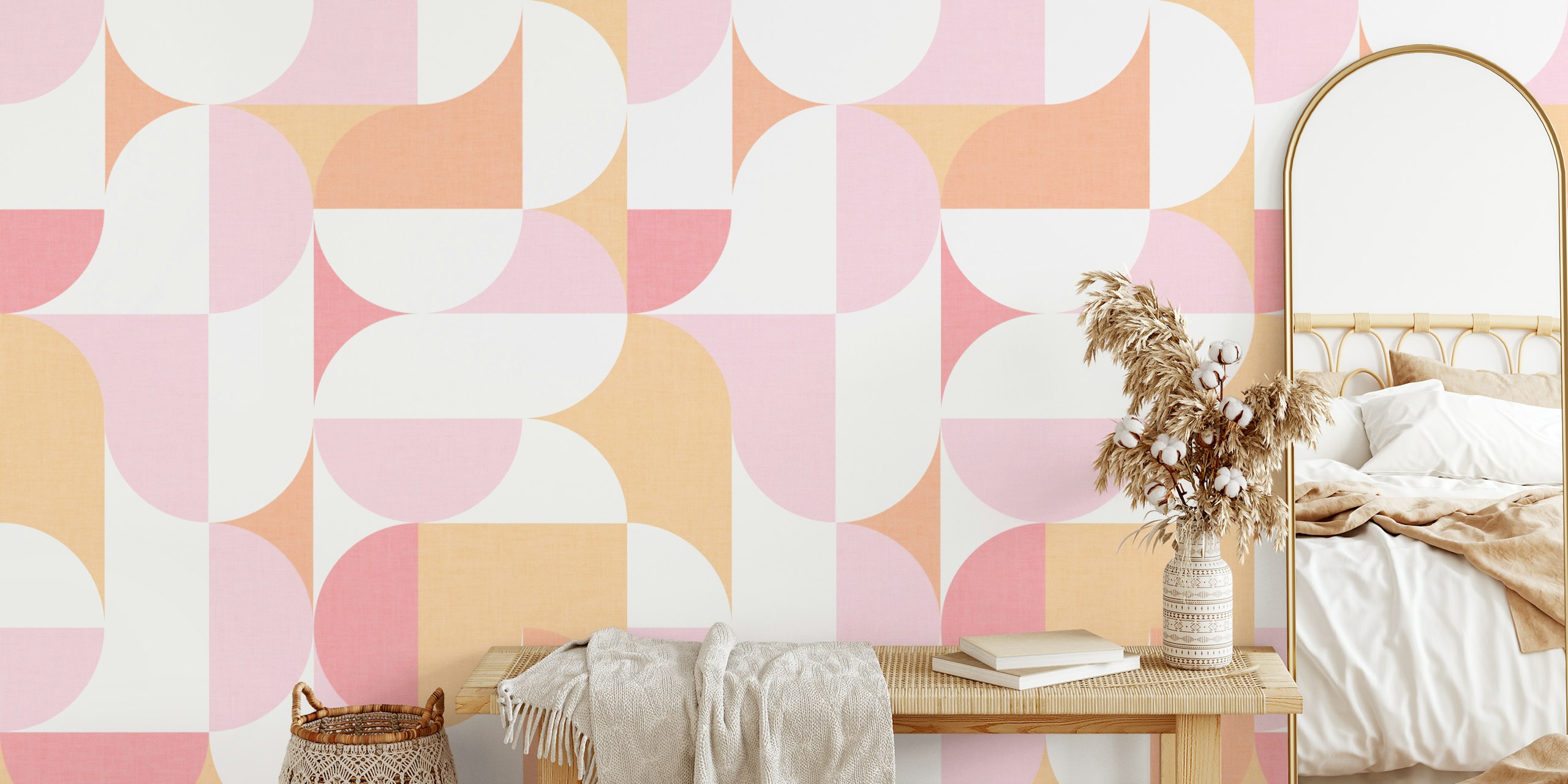 Mid-Mod geometric shapes wallpaper in a room