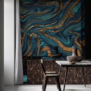 Teal Navy Blue Copper Marble 1