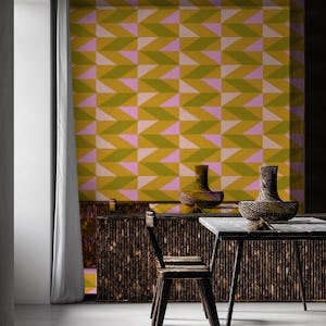 Geometric Shapes Pattern in Mustard and Pink